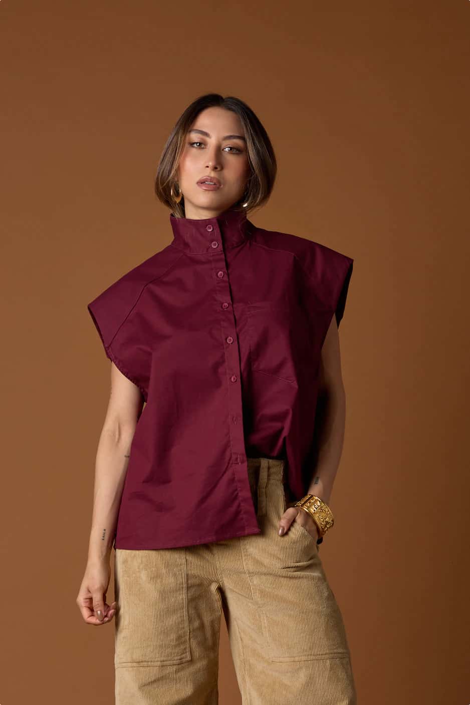 Tinto Funnel-Neck Shirt | Vino