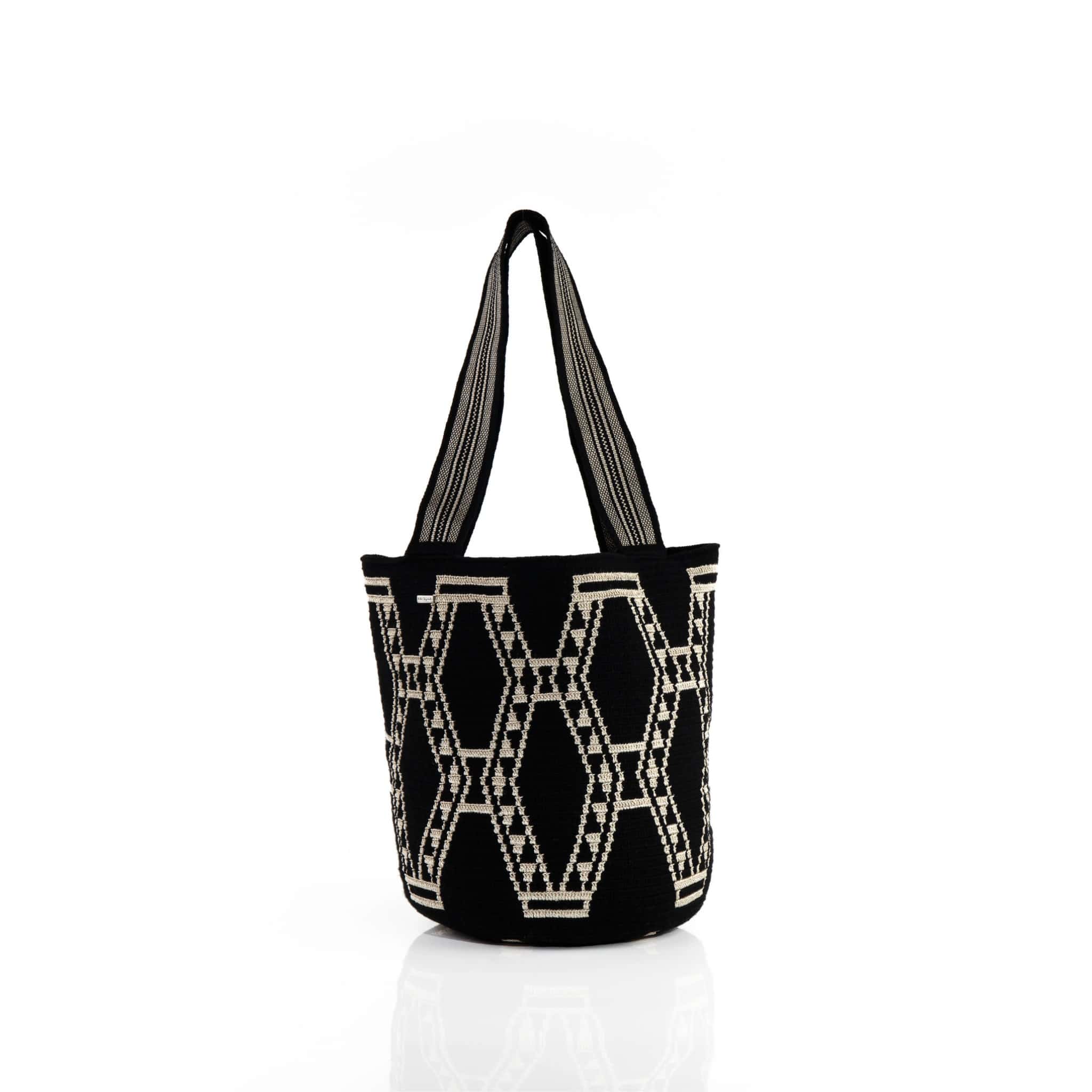 Bolso de Playa Wayuu Brillante Negro/Beige