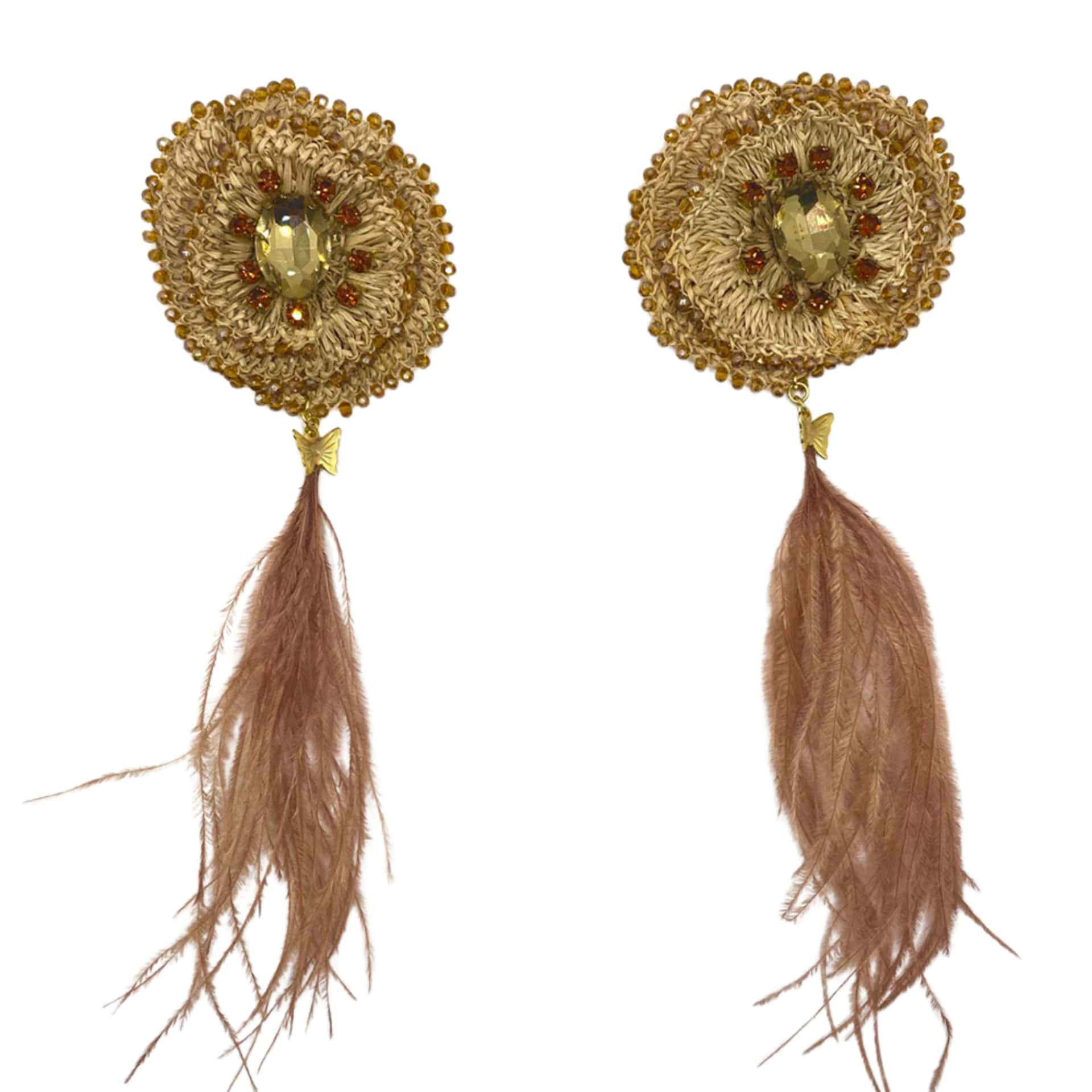 Dangling Feathers Beige Earrings