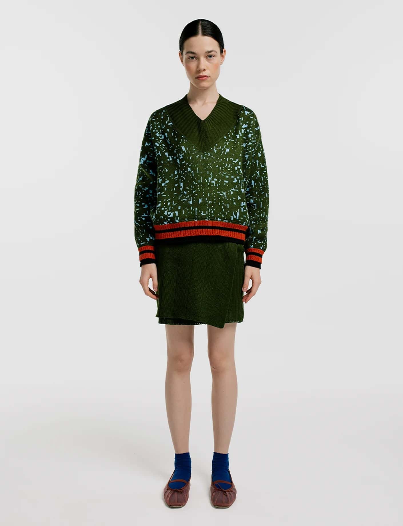 Saco V pixel verde mujer