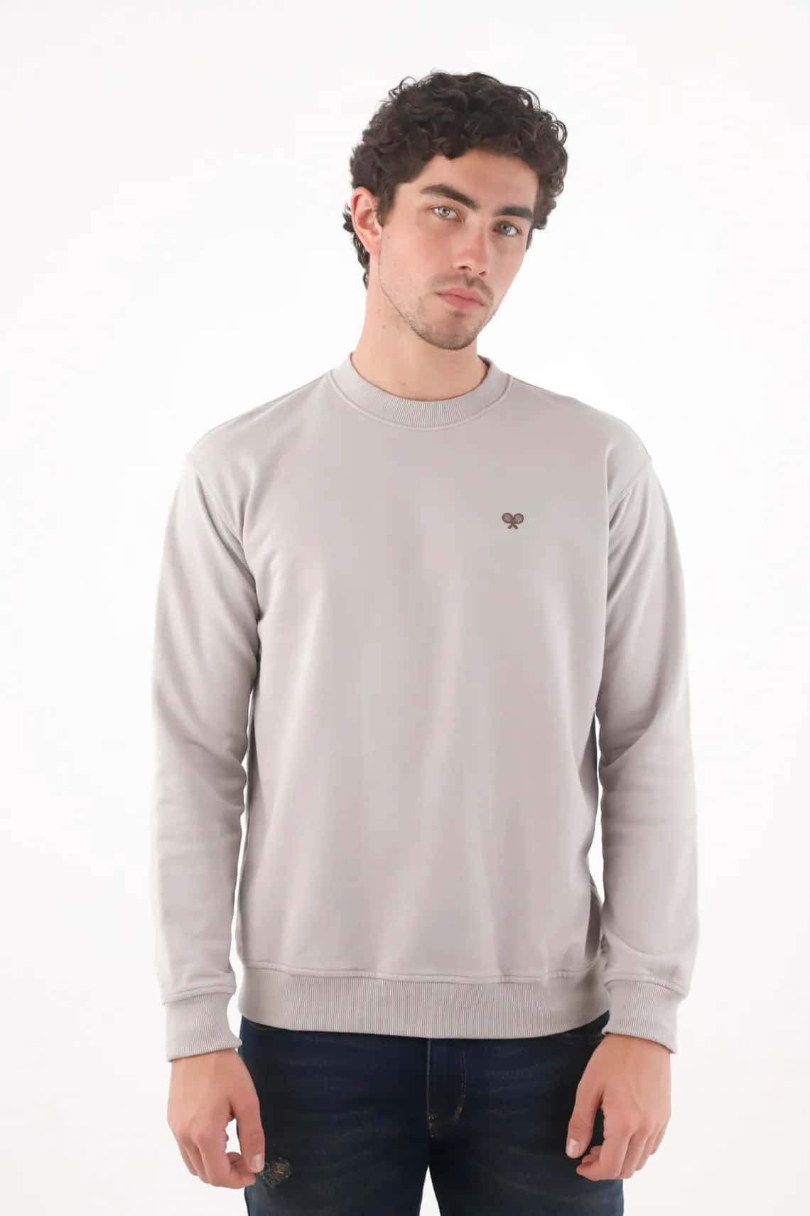 Buzo corte clásico con mini logo bordado en algodón gris para hombre