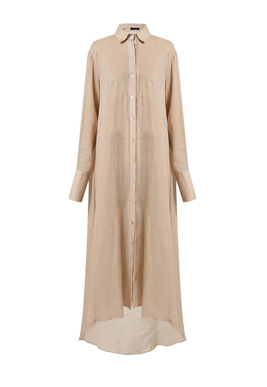 ASYMMETRICAL WAVES NECK SHIRT LINEN DRESS