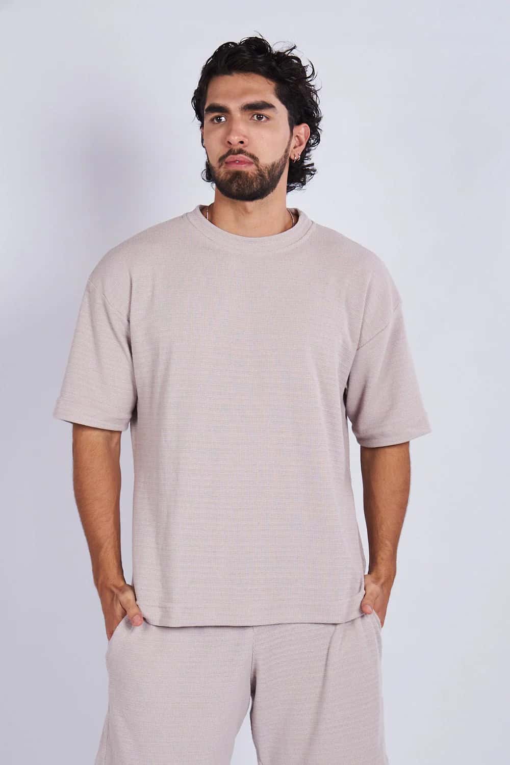 Camiseta oversize textura horizontal Caqui