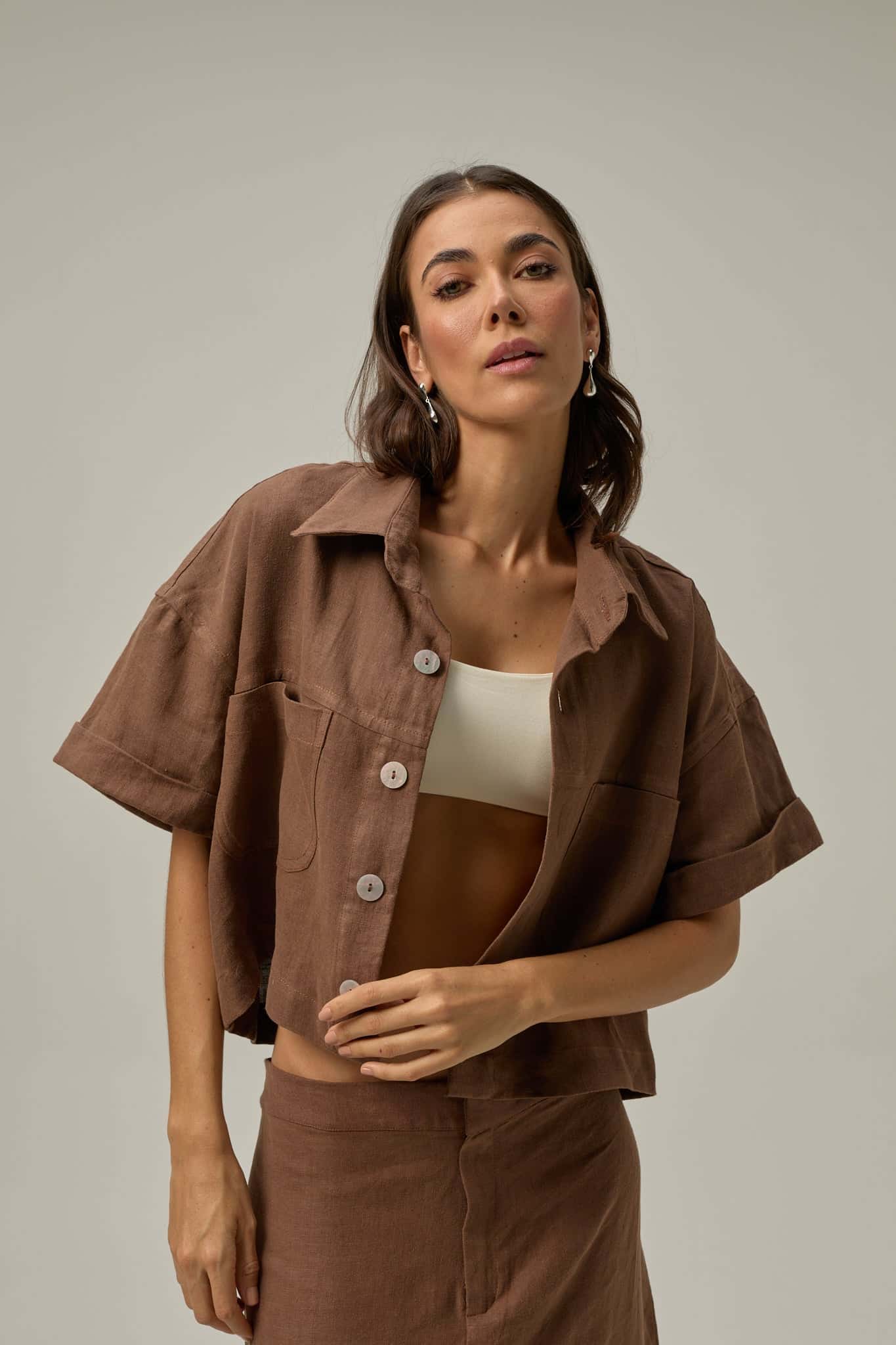 Camisa Rise de lino | Café