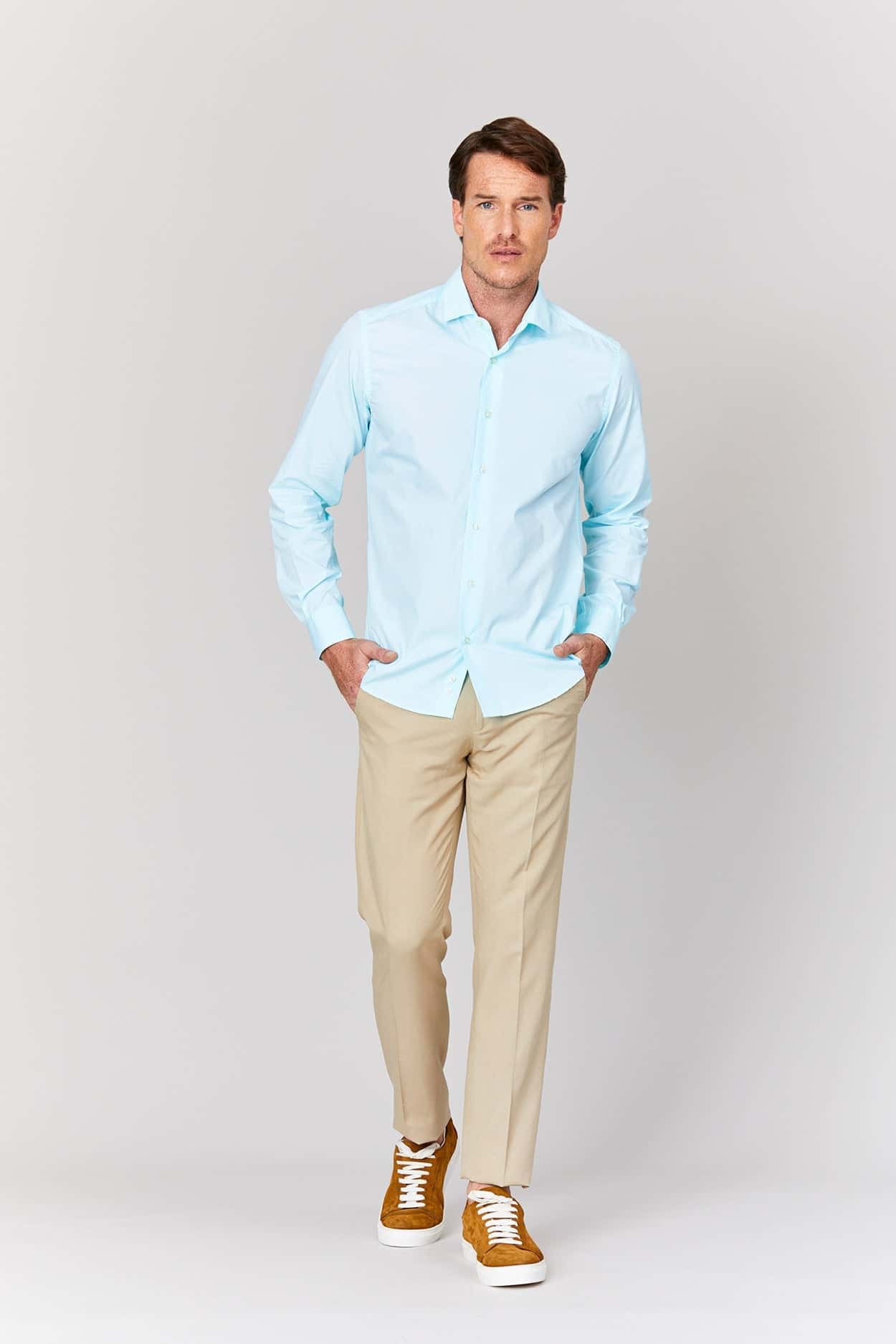 Men's cotton shirt turquoise muslin
