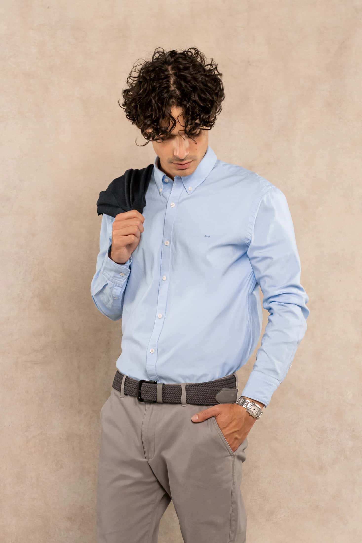 Camisa Antimanchas Oxford Han Blue Logo Contraste