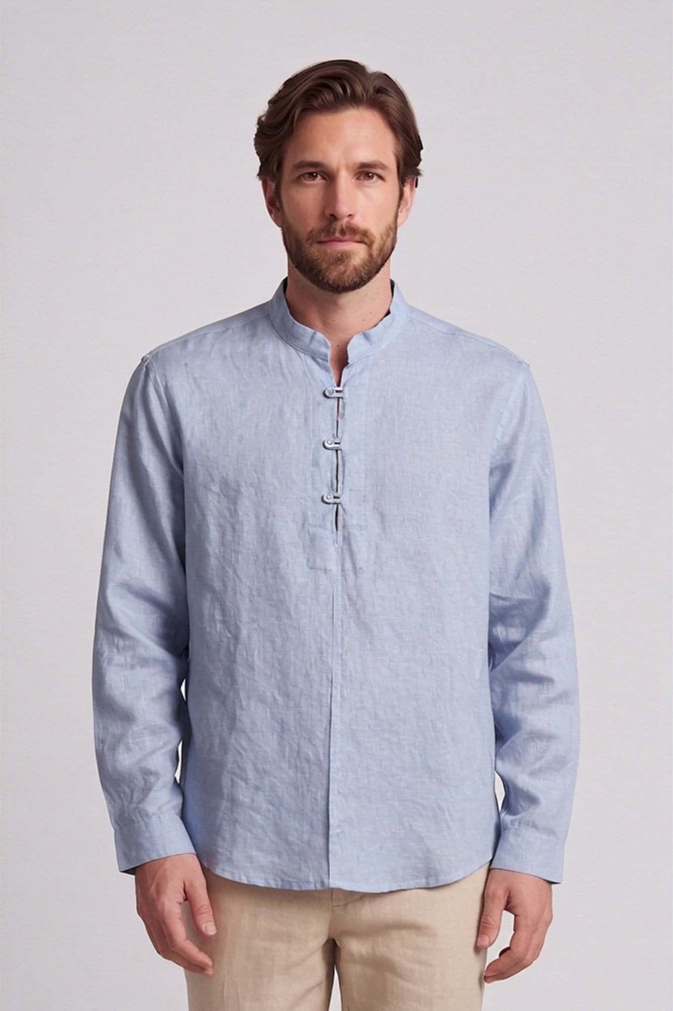 Camisa cuello neru hindu con botones manga larga para hombre Jon Sonen 010225048