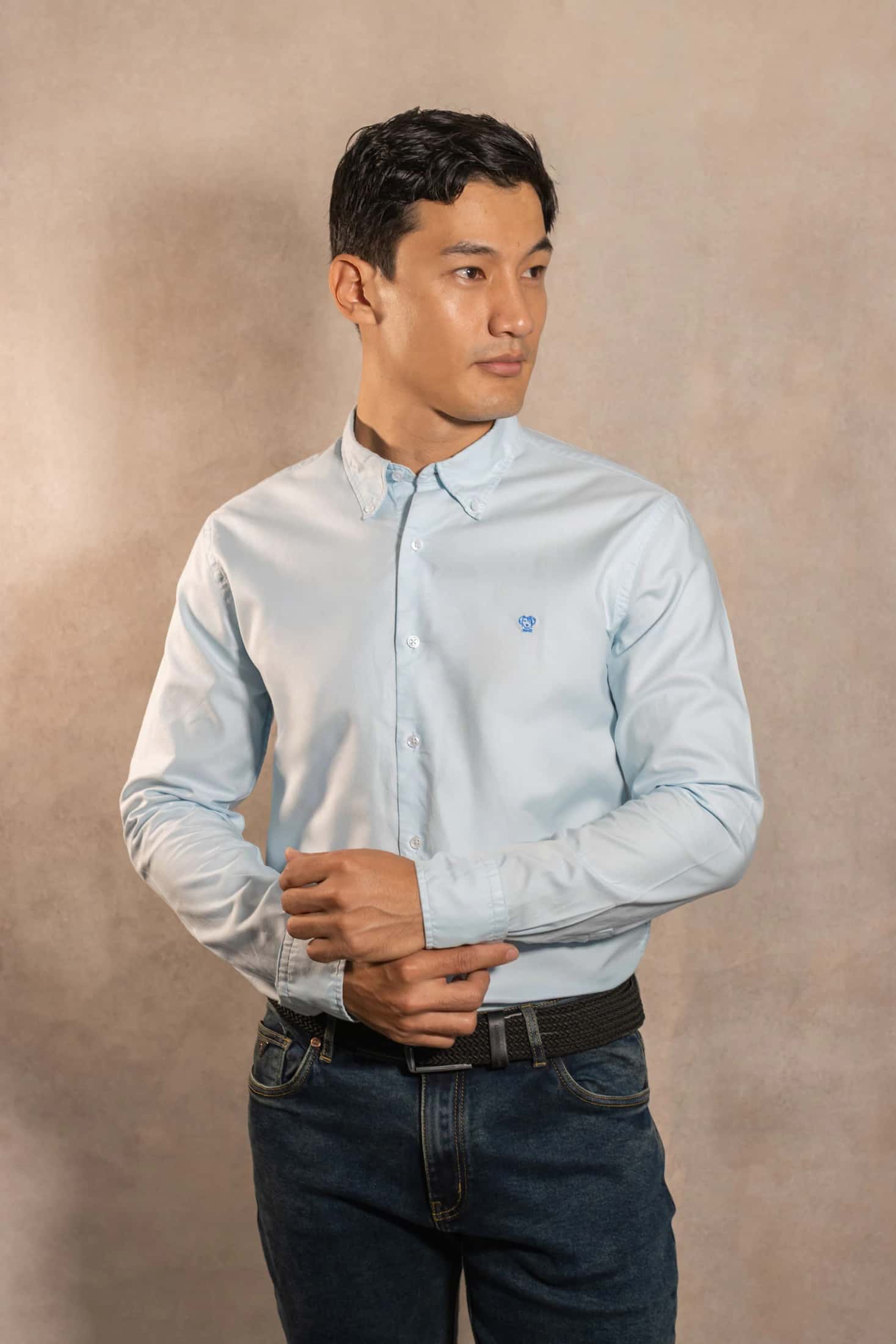 Camisa Antimanchas Oxford Azul Sky Logo Combinado