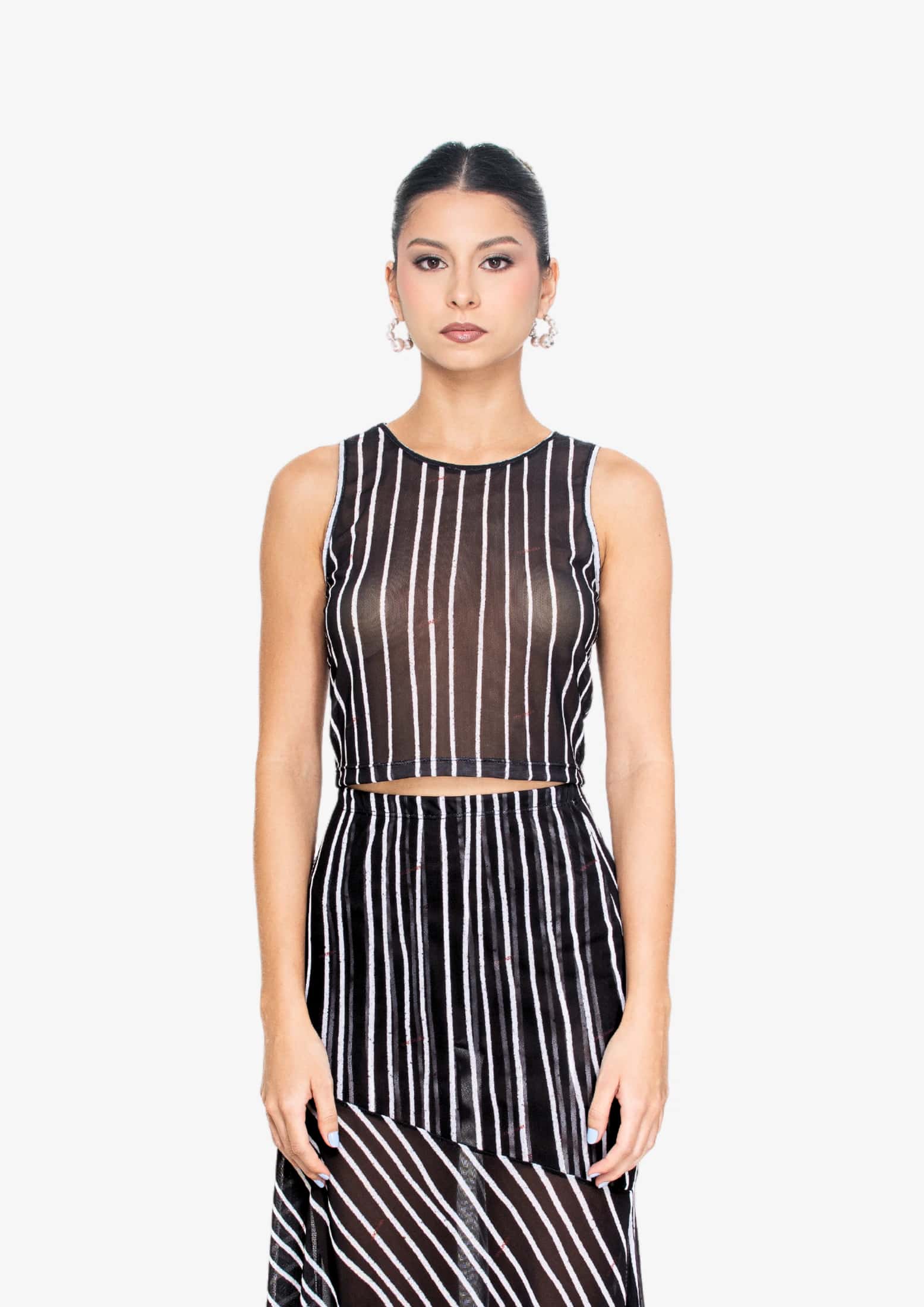 Black Stripes Mesh Crop Tank Top