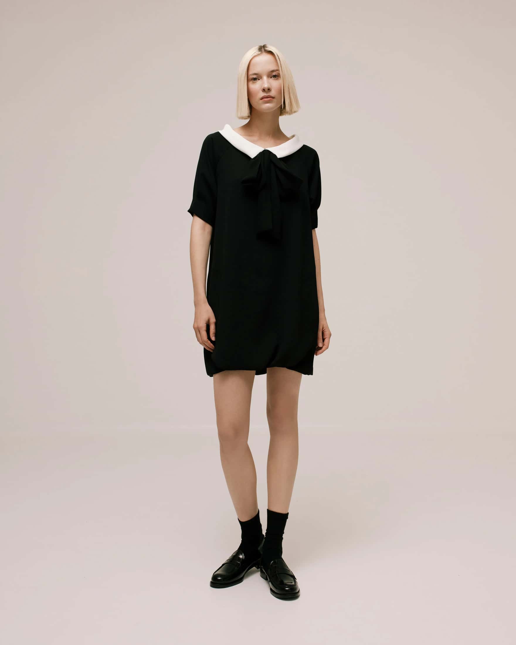 Bateau-Collar Bow-Tie Cady Mini Dress - miniatura 1