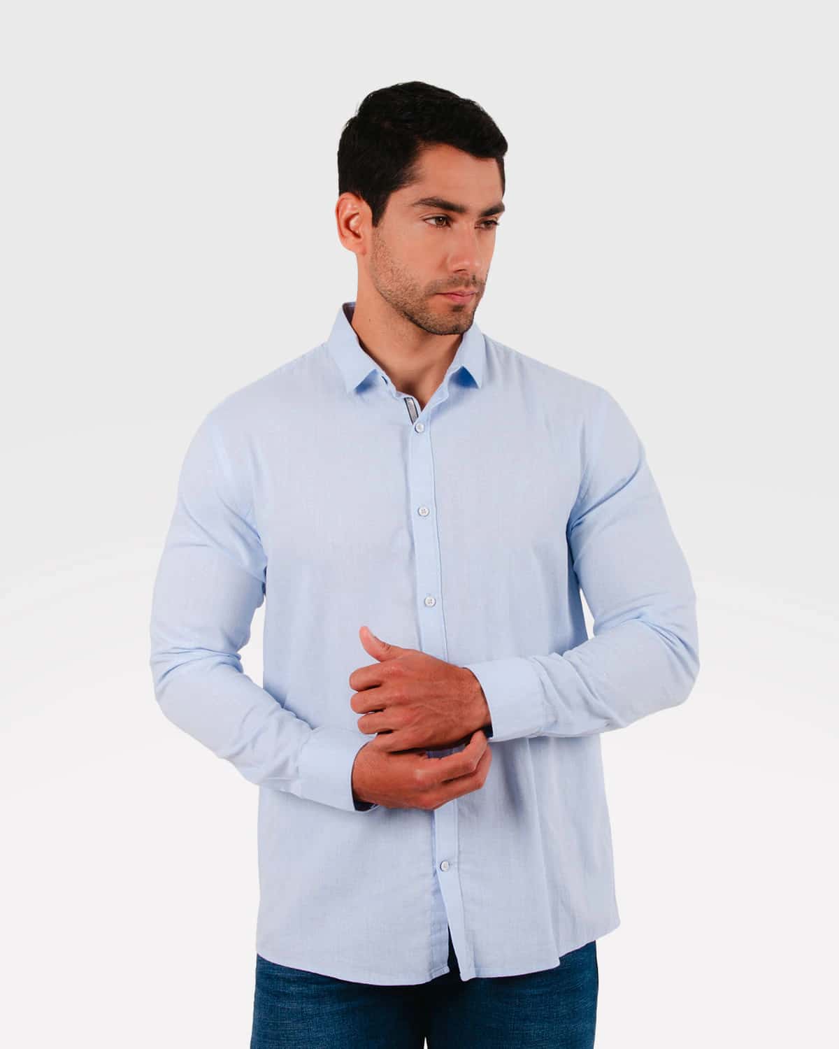Camisa celeste manga larga para hombre