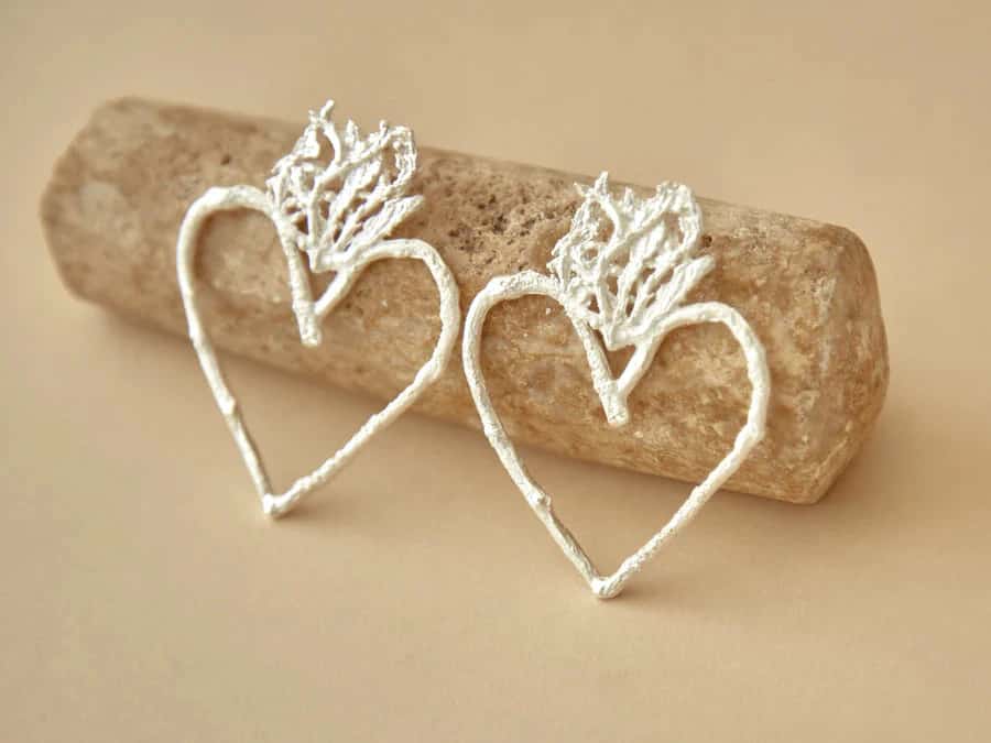 ARETES CORAZON RAMA PINO - miniatura 2