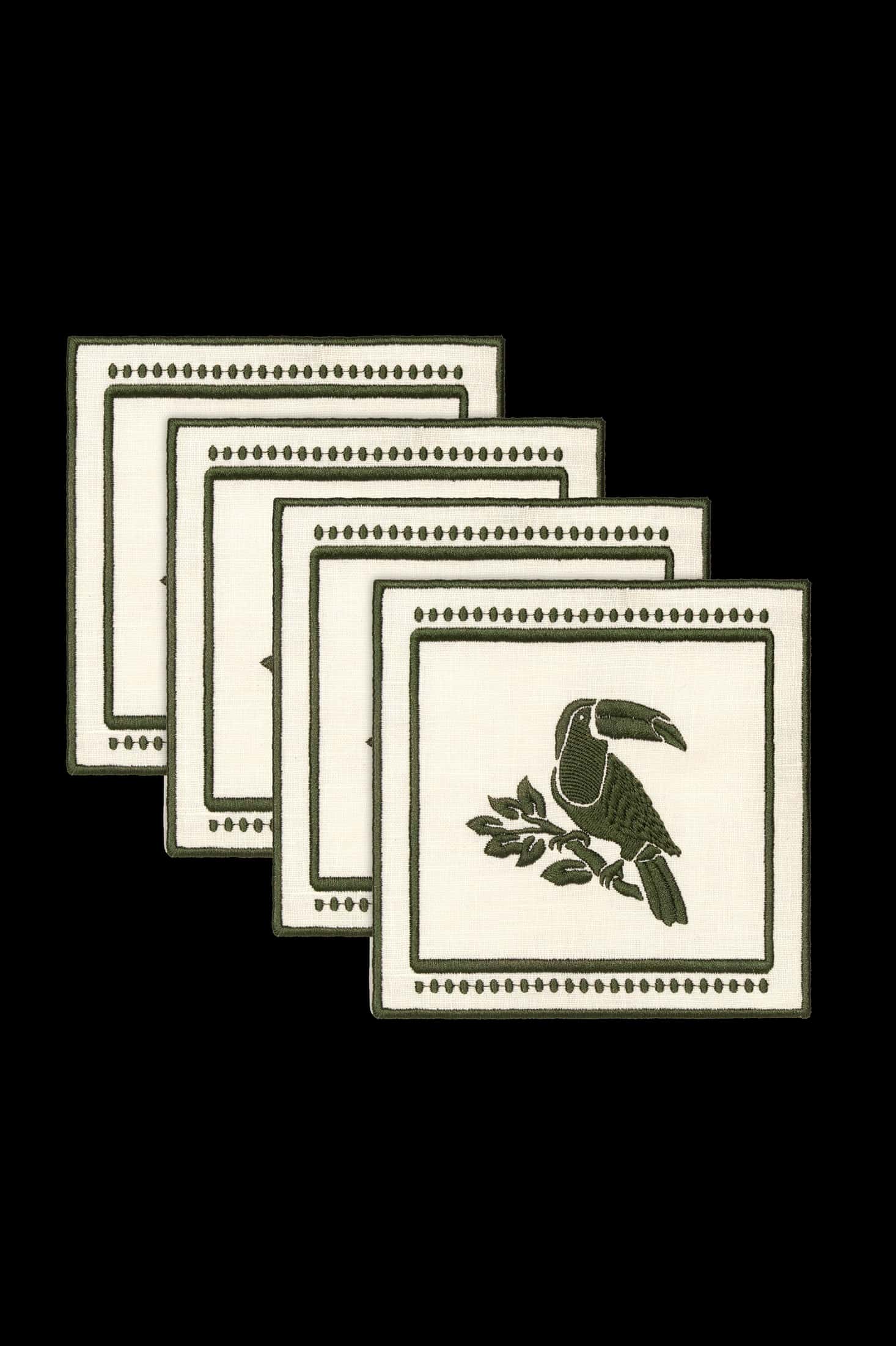 Tucan Linen Cocktail Napkin Set of 4 / Green