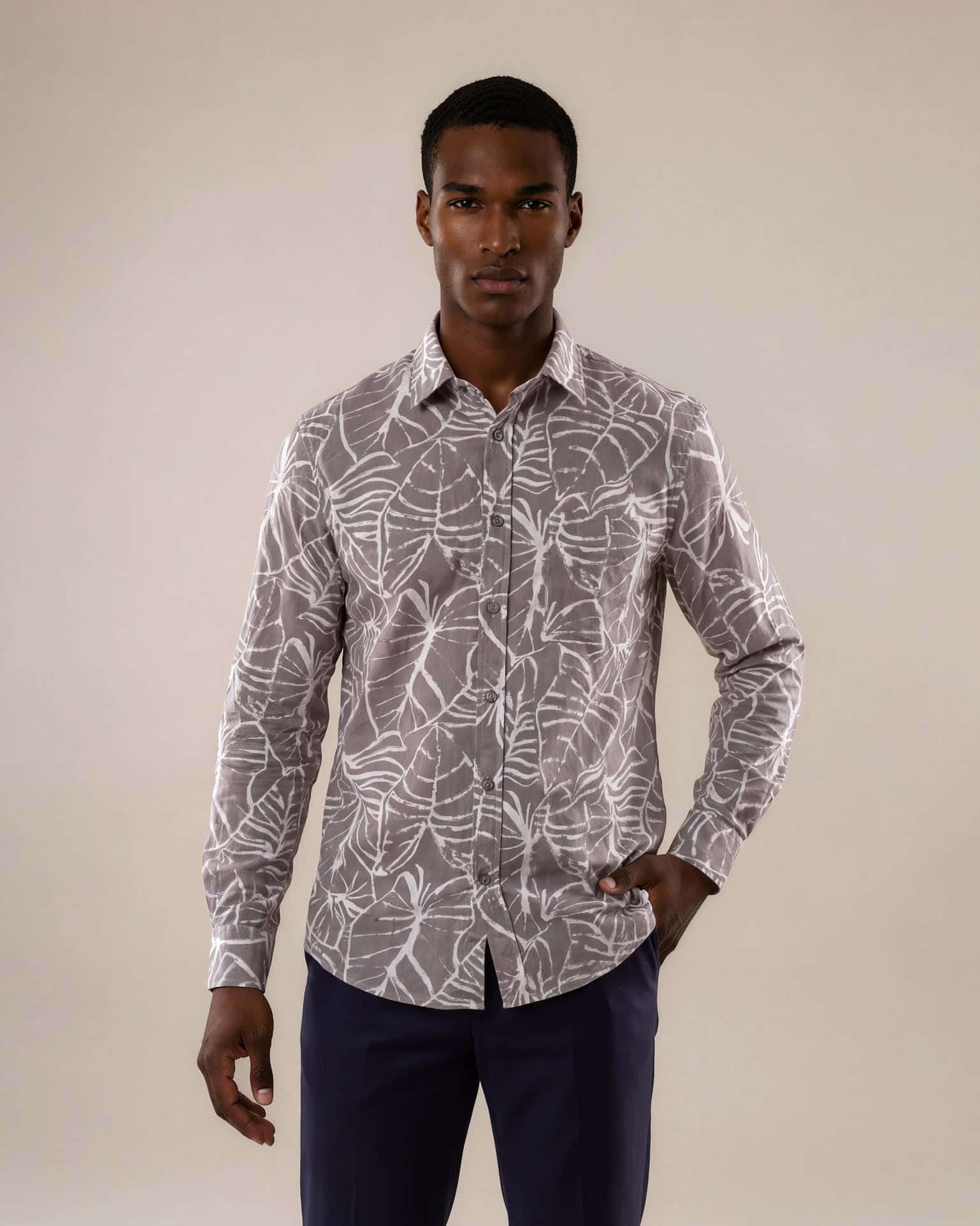 Camisa manga larga regular fit gris medio