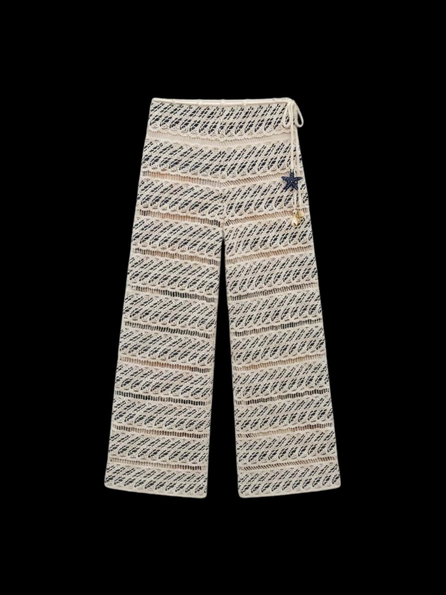 VERA PANT NAVY BACKGROUD WITH ECRU THREAD - miniatura 1