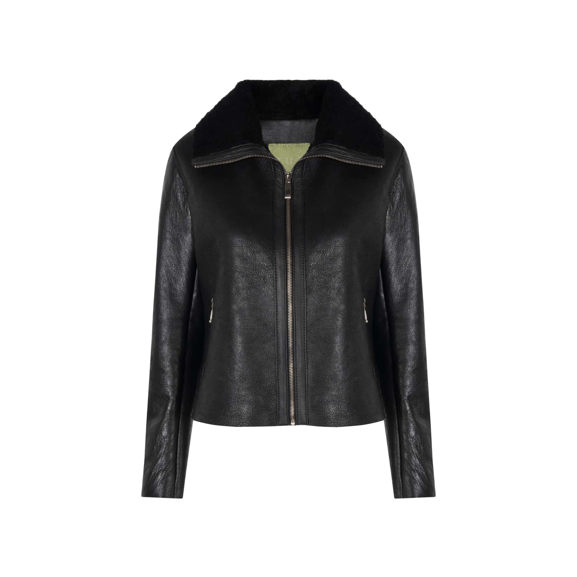 MARIA ANDREA SHEEPSKIN SQUARE ZIP JACKET