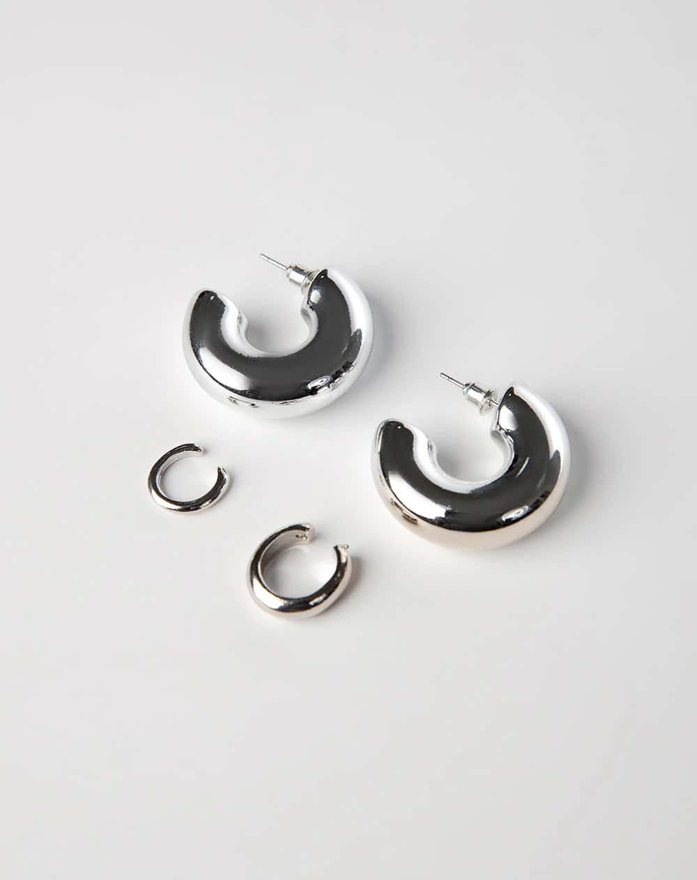 Set aretes + earcuff pack x3 plateados