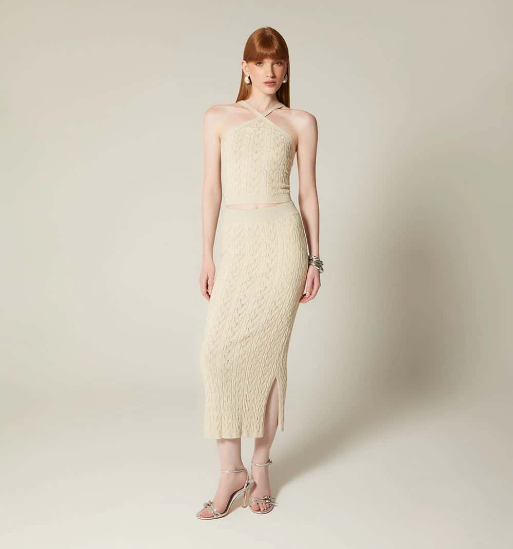 Falda larga tejida con lurex