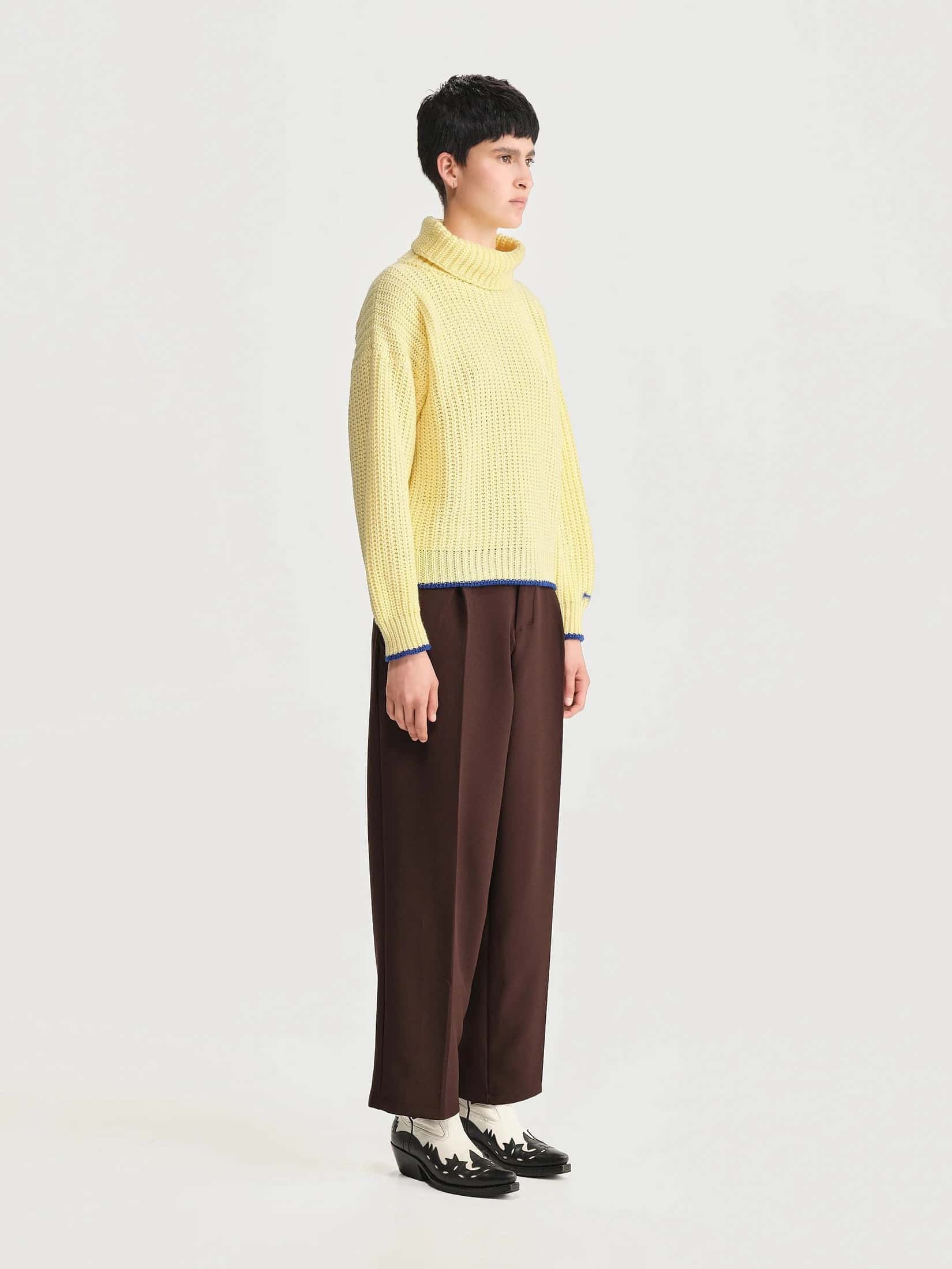 Saco Cuello Tortuga Inglés Amarillo/azul Mujer - miniatura 3