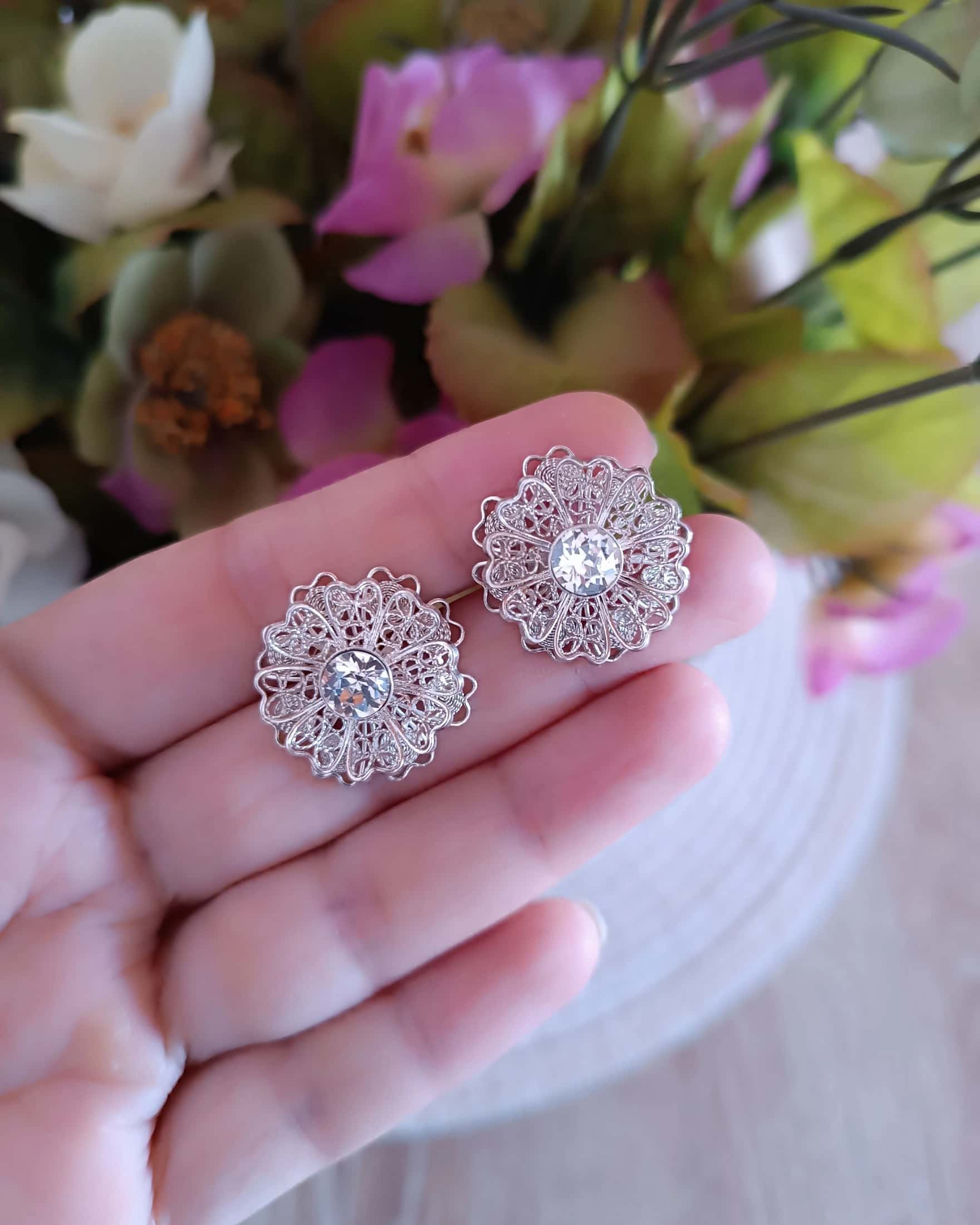 Aretes filigrana plata ley 950 Margarita - miniatura 3