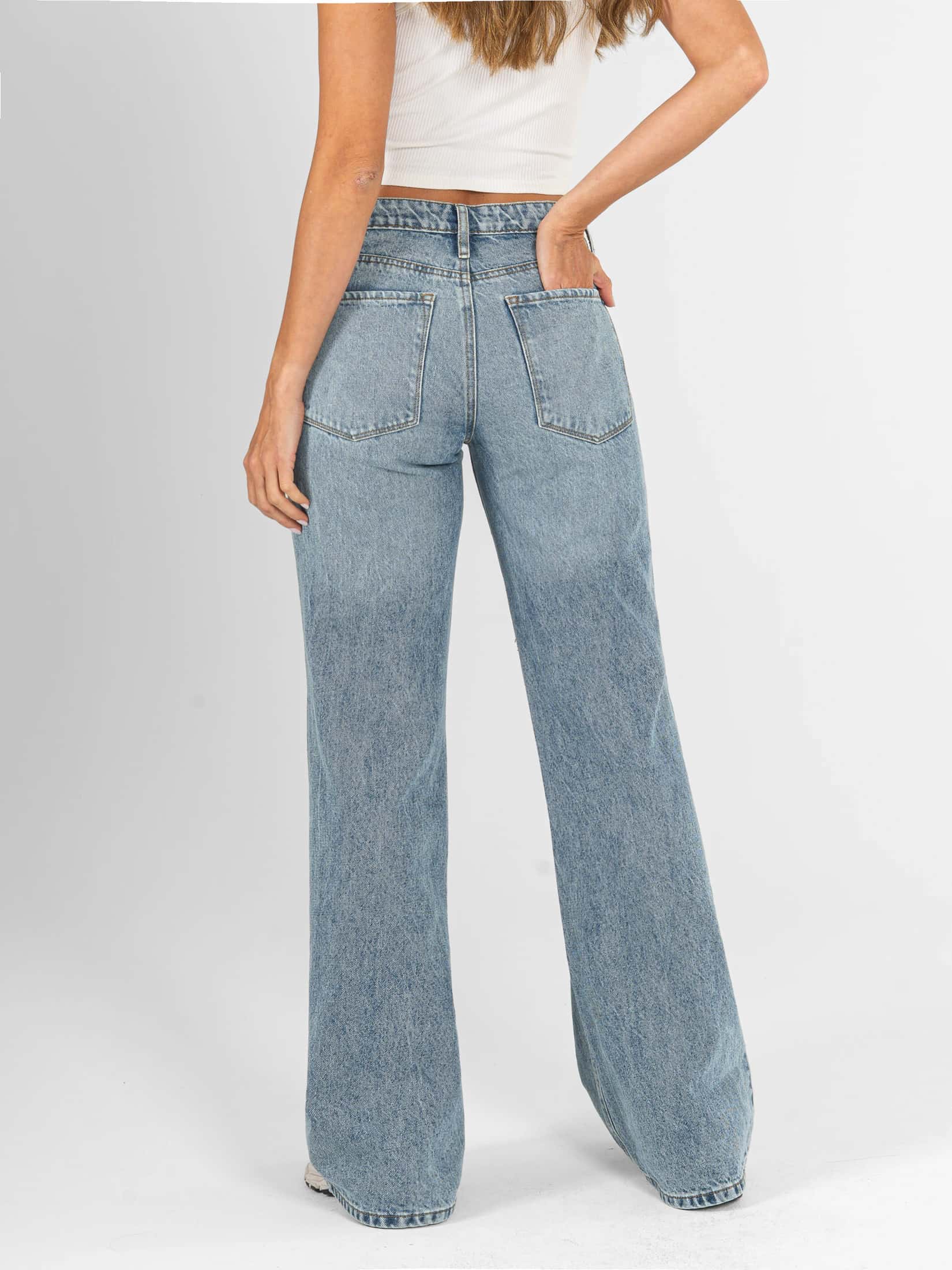 Ref: 066548 Jean mom flare, rígido, tiro medio, tono azul medio claro - miniatura 2
