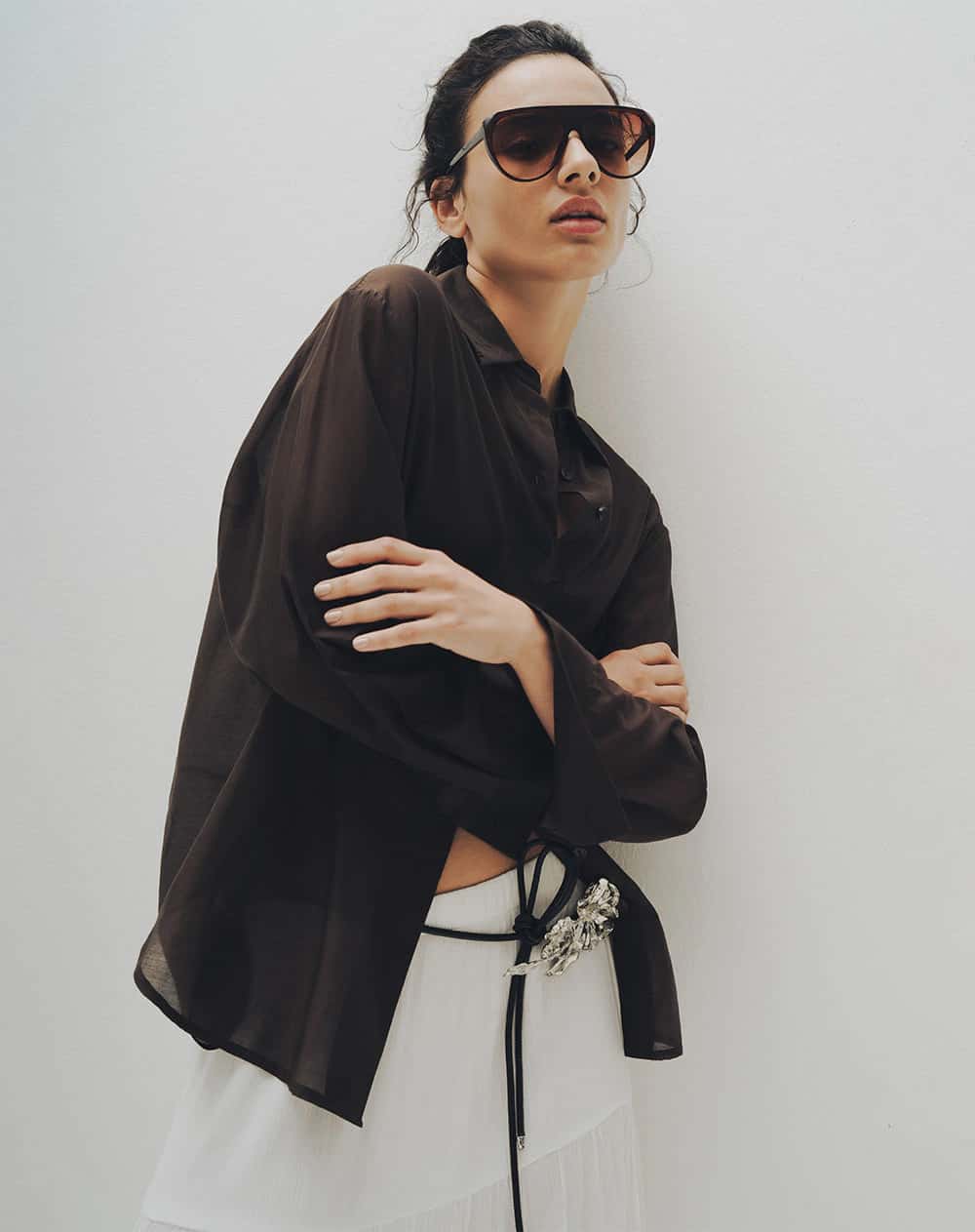 Camisa manga larga oversize chocolate mujer