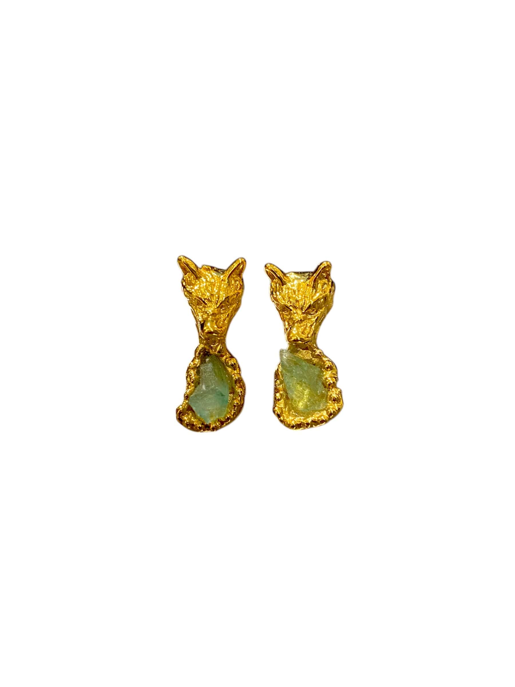 TIGER HEAD EMERALD EARRINGS