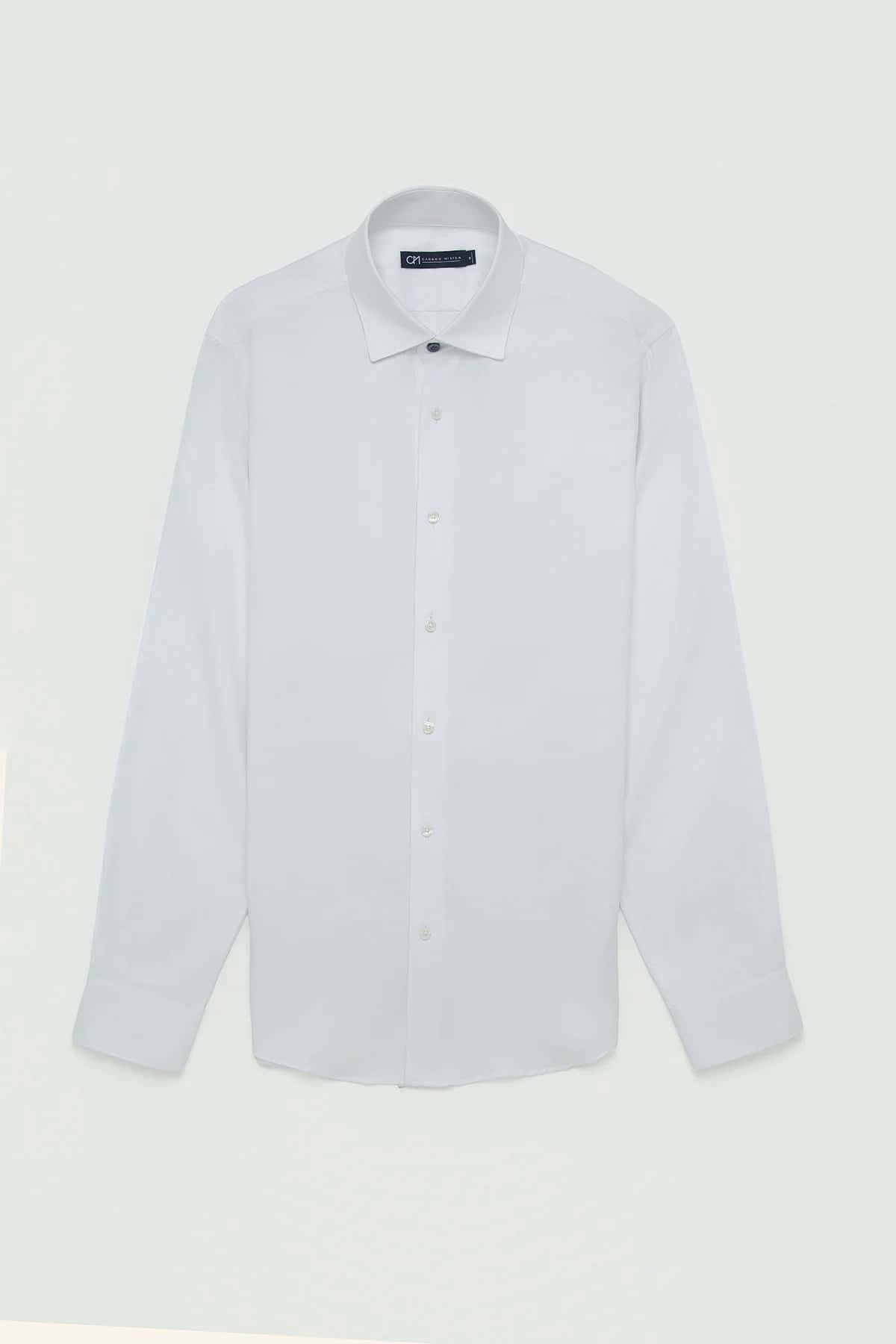 Camisa Dobby Diagonal Algodón Blanco