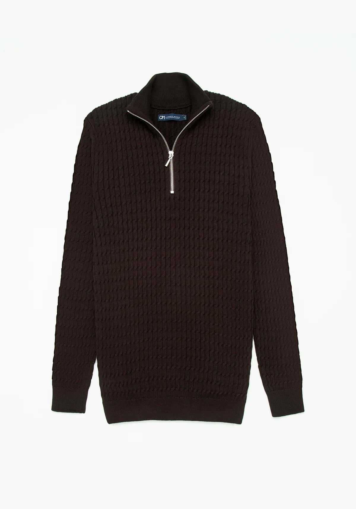Saco Trenzado Half Zip Algodón Chocolate