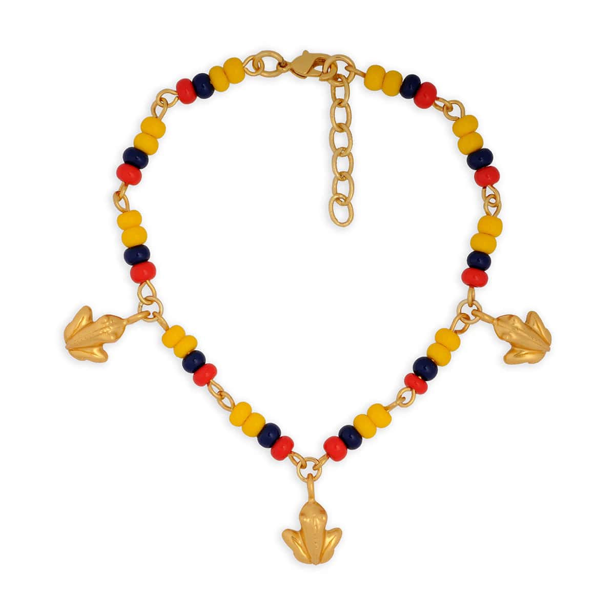 Pulsera Colombia en chaquira checa y 3 mini rana de una trenza Tairona