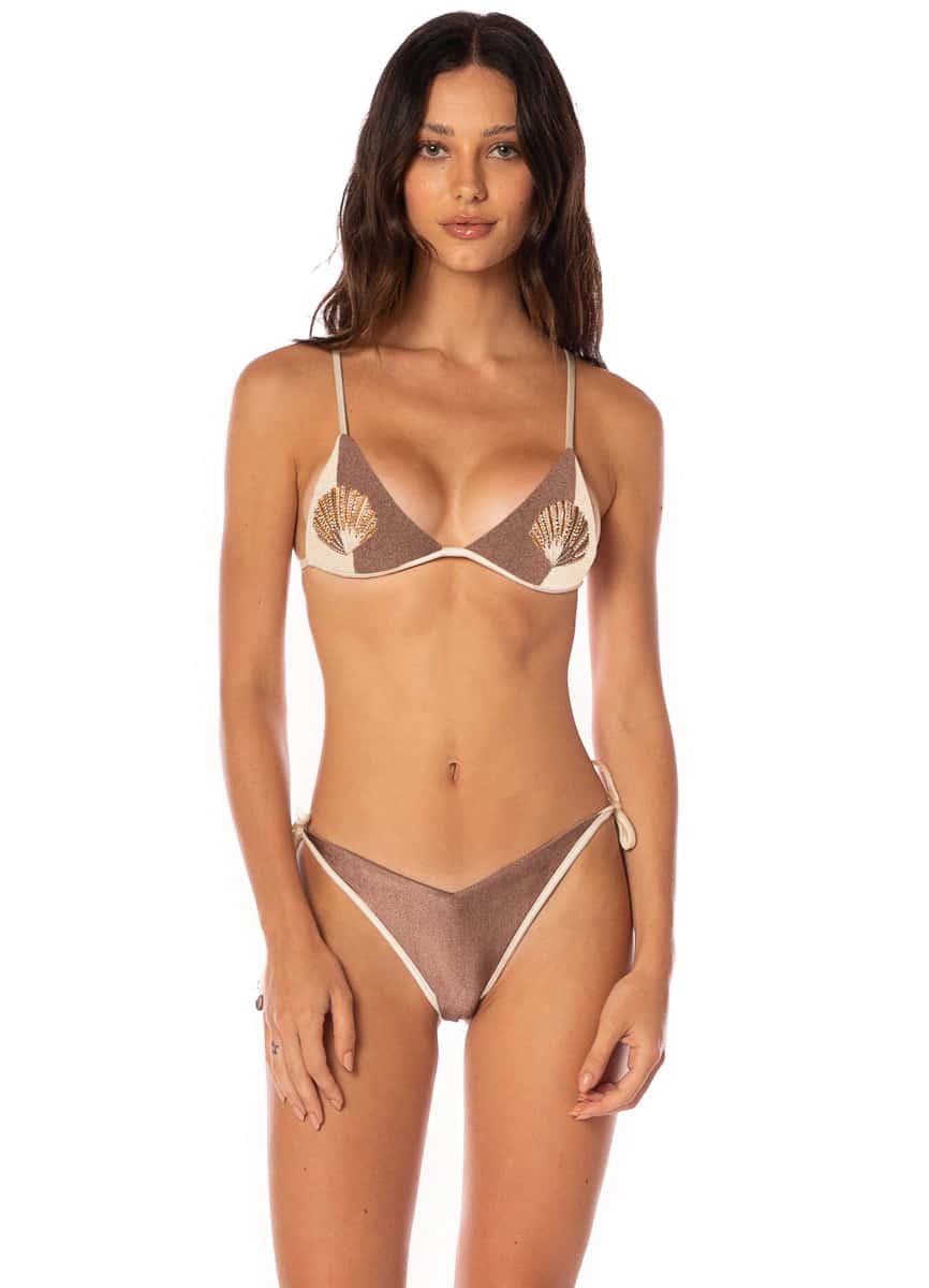 Maaji Mocha Pearl Acanthus Fixed Triangle Bikini Top