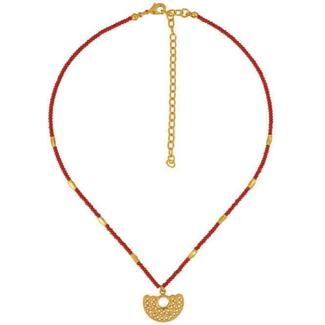 Collar rojo mini y dije nariguera filigrana doble Sinú