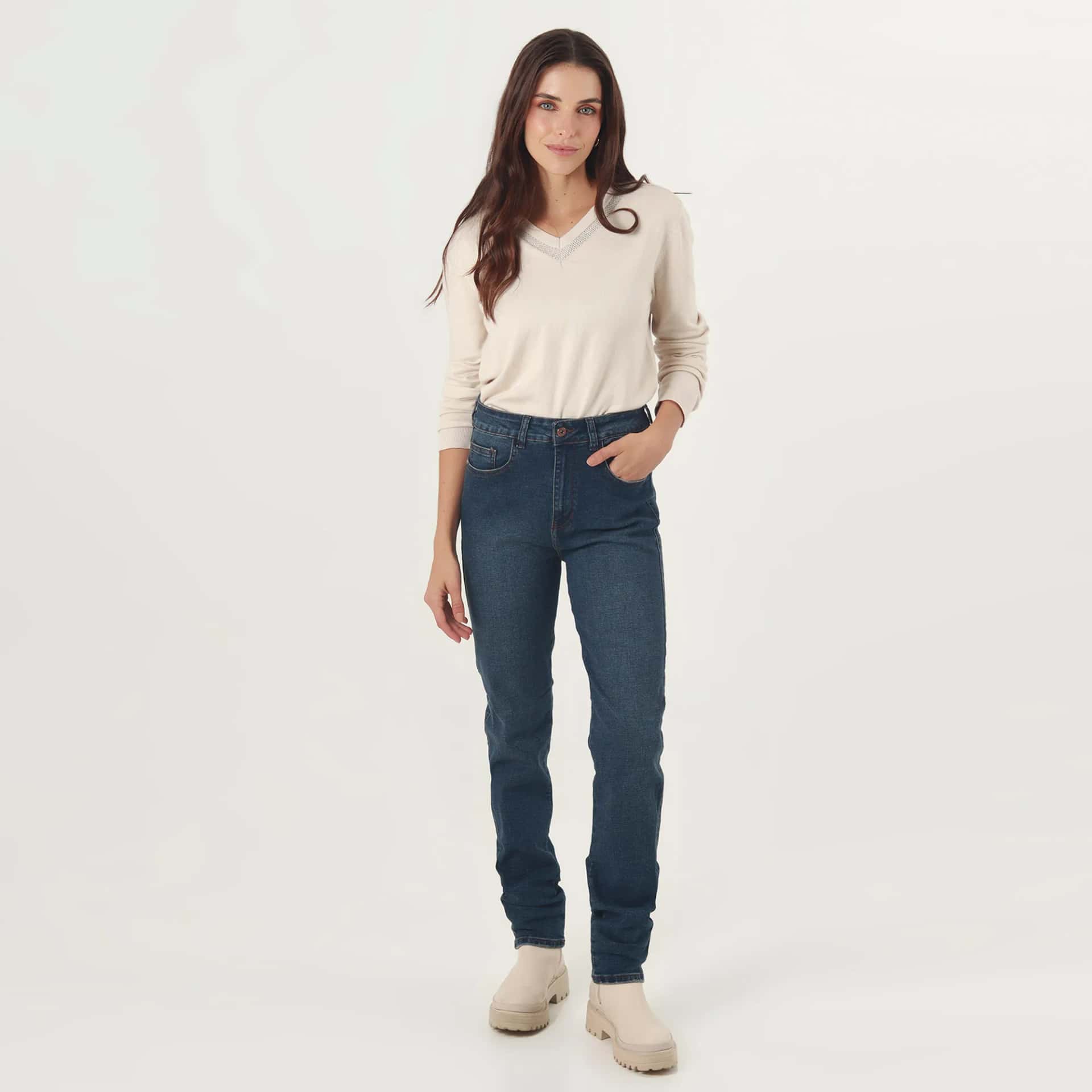 Jean Diva Tiro Medio Bota Recta