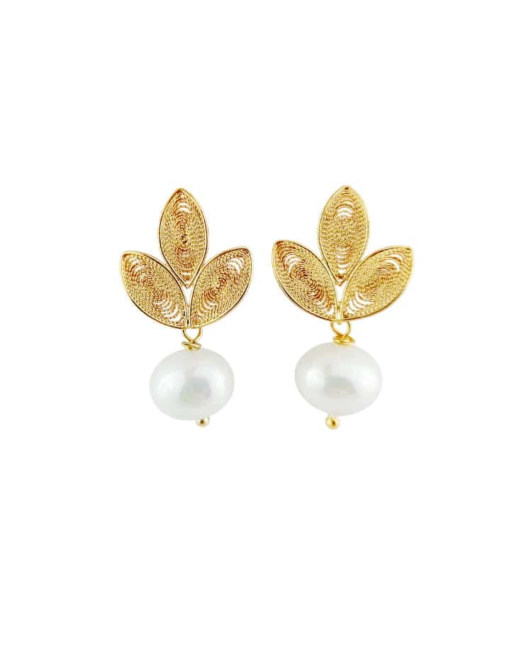 Aretes filigrana ovalado perla Mia