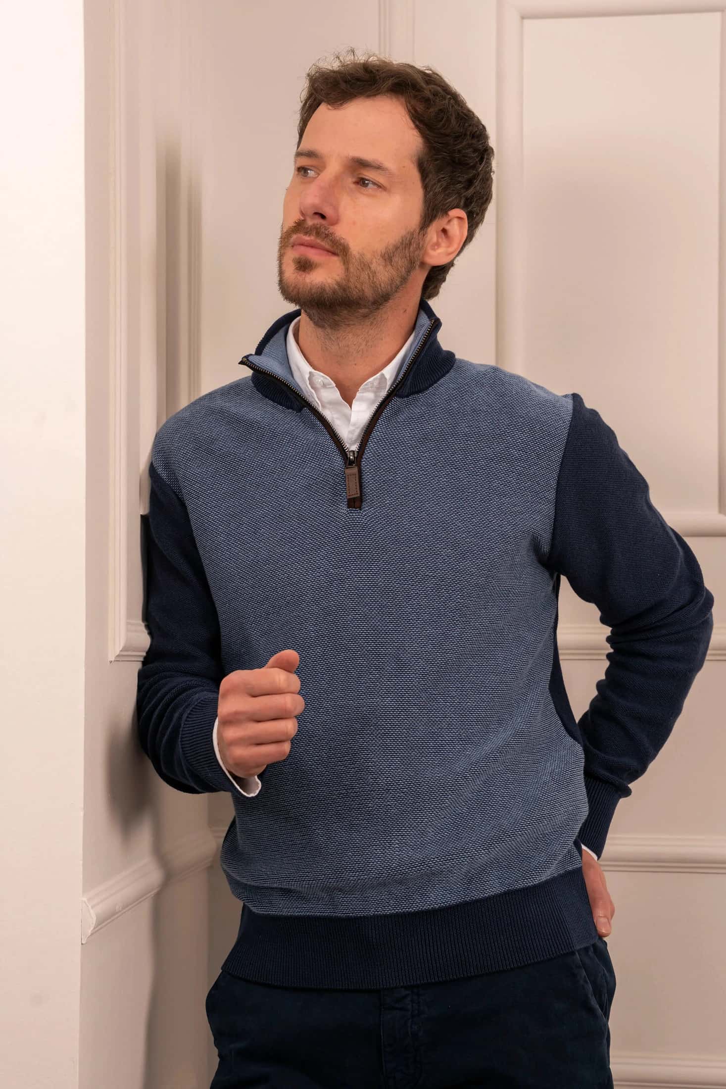 Halfzip Textured Boston Hombre Azul