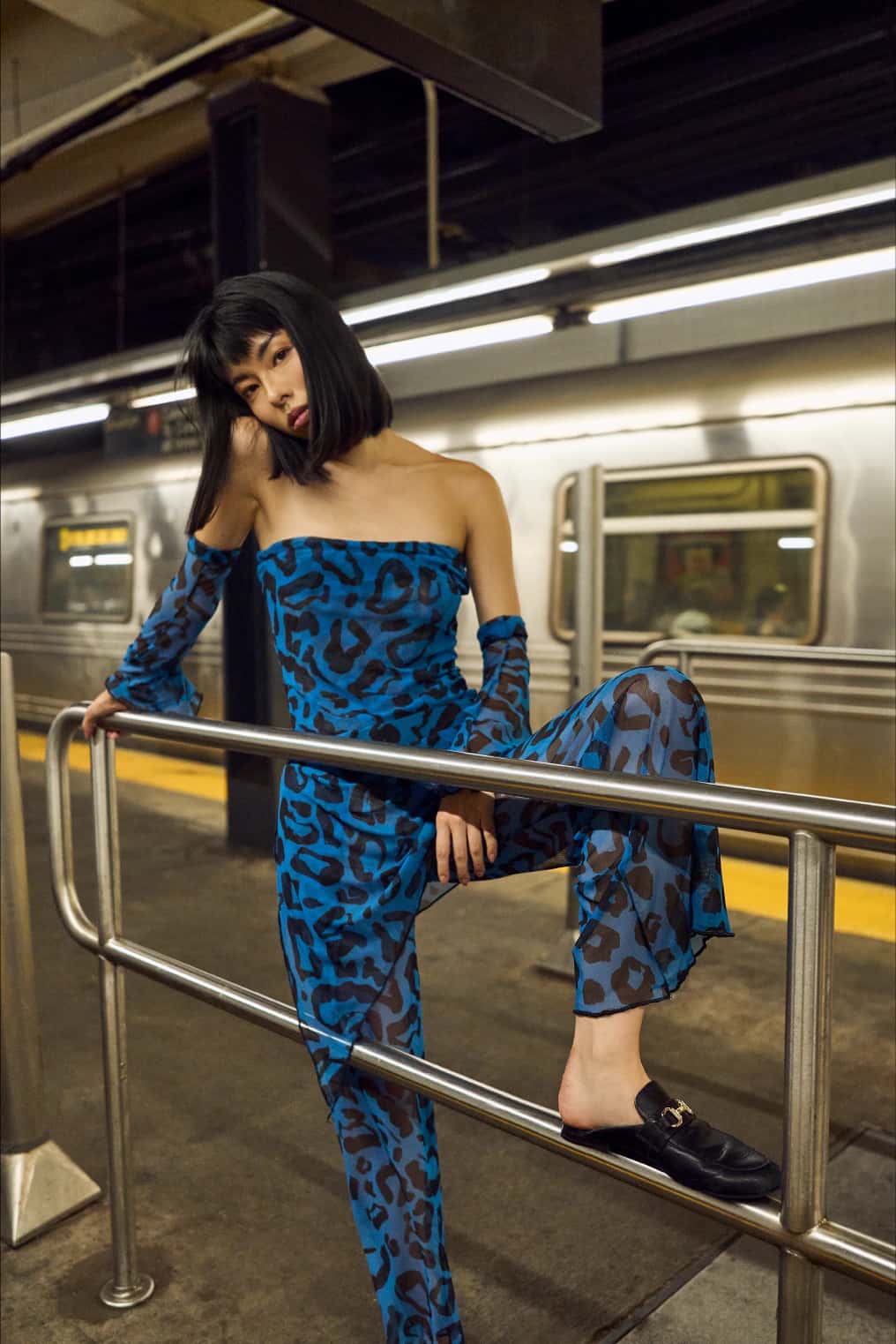 Blue Black Leopard Mesh Pant