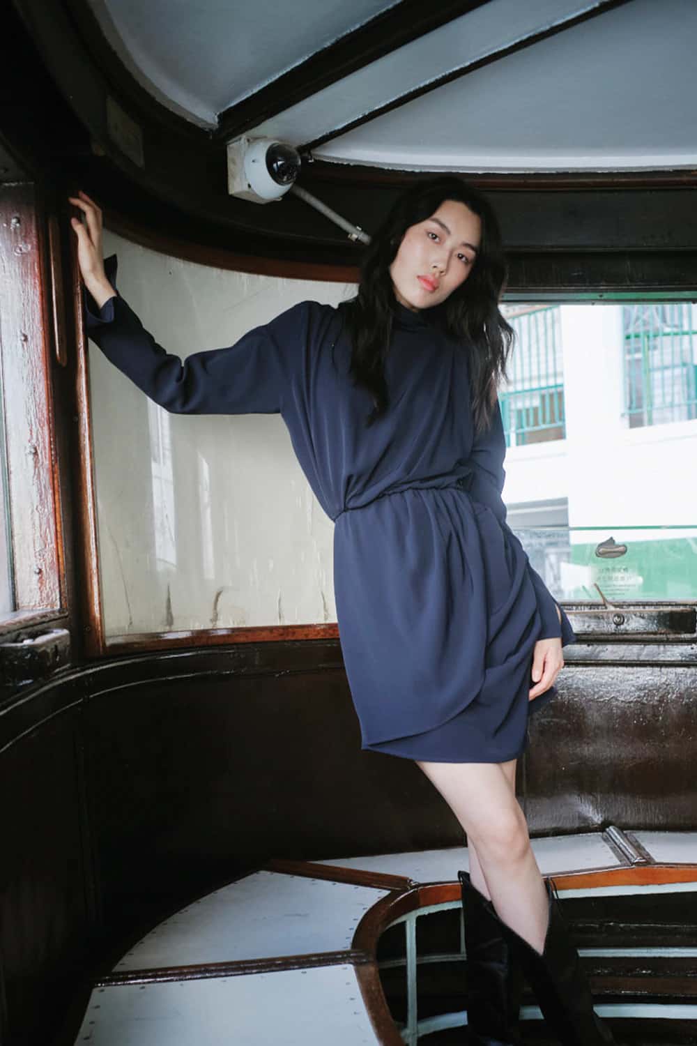 Vestido seda de luna azul navy