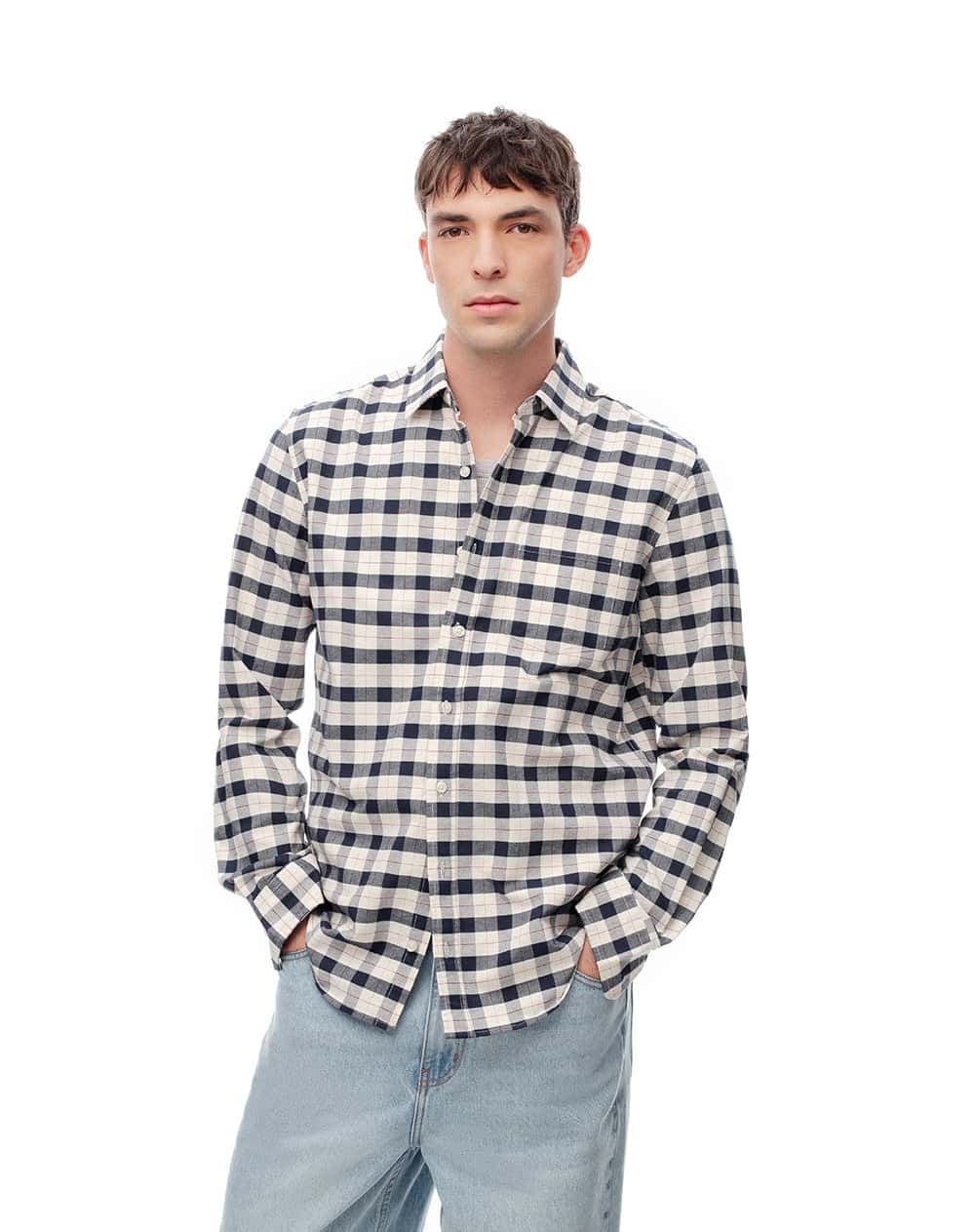 Camisa manga larga slim algodón azul hombre