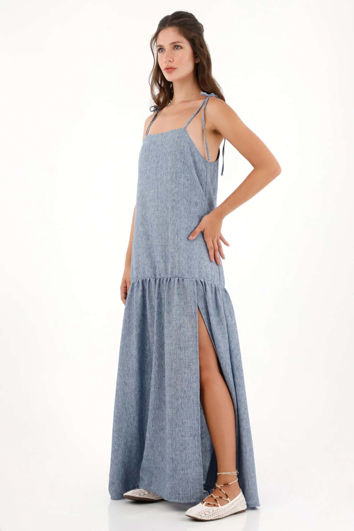 Vestido largo de tiras azul para mujer