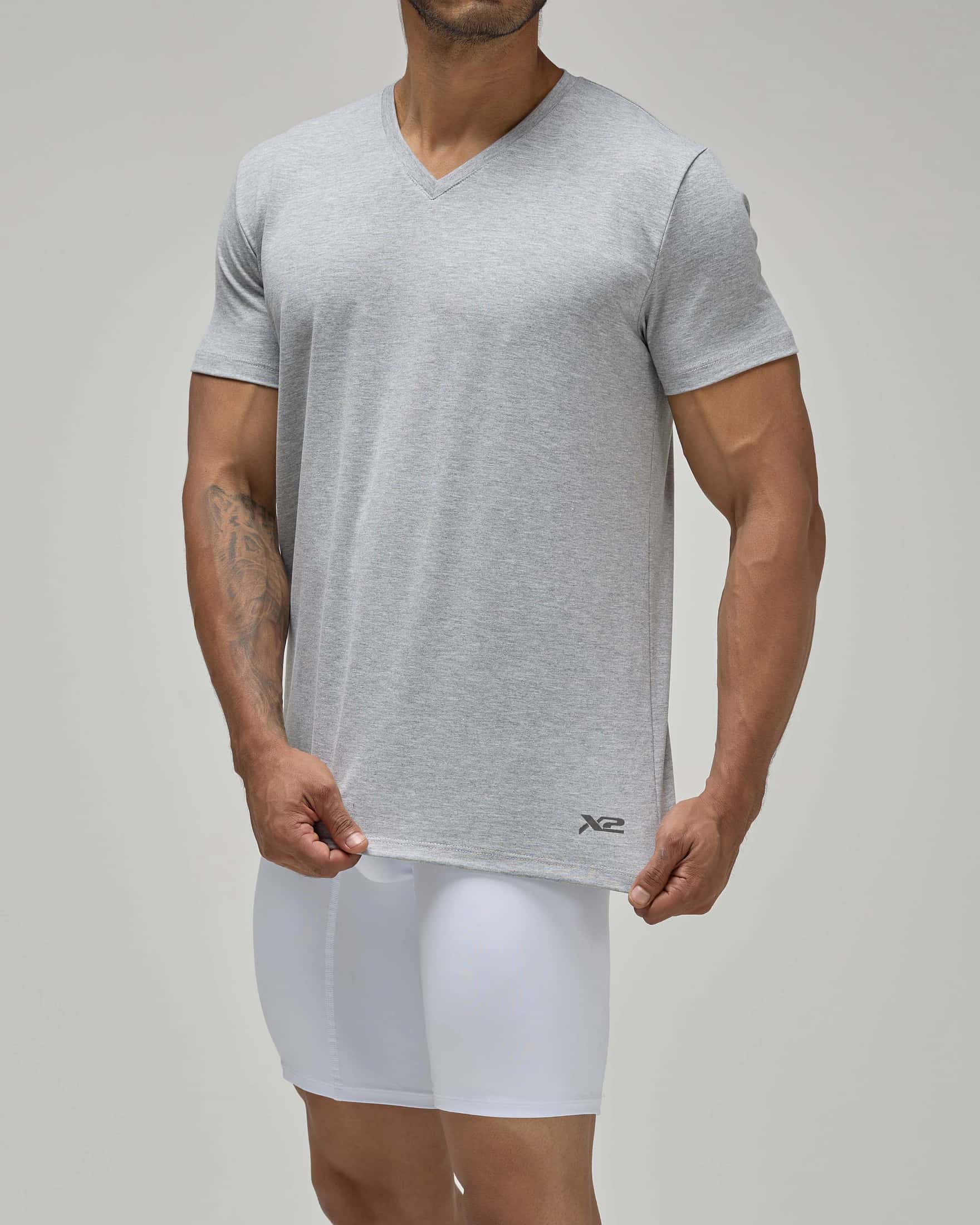 Camiseta Cuello V Algodón Gris X2
