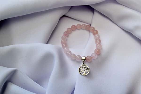 Pulsera Cuarzo Rosa dije árbol de la vida mini