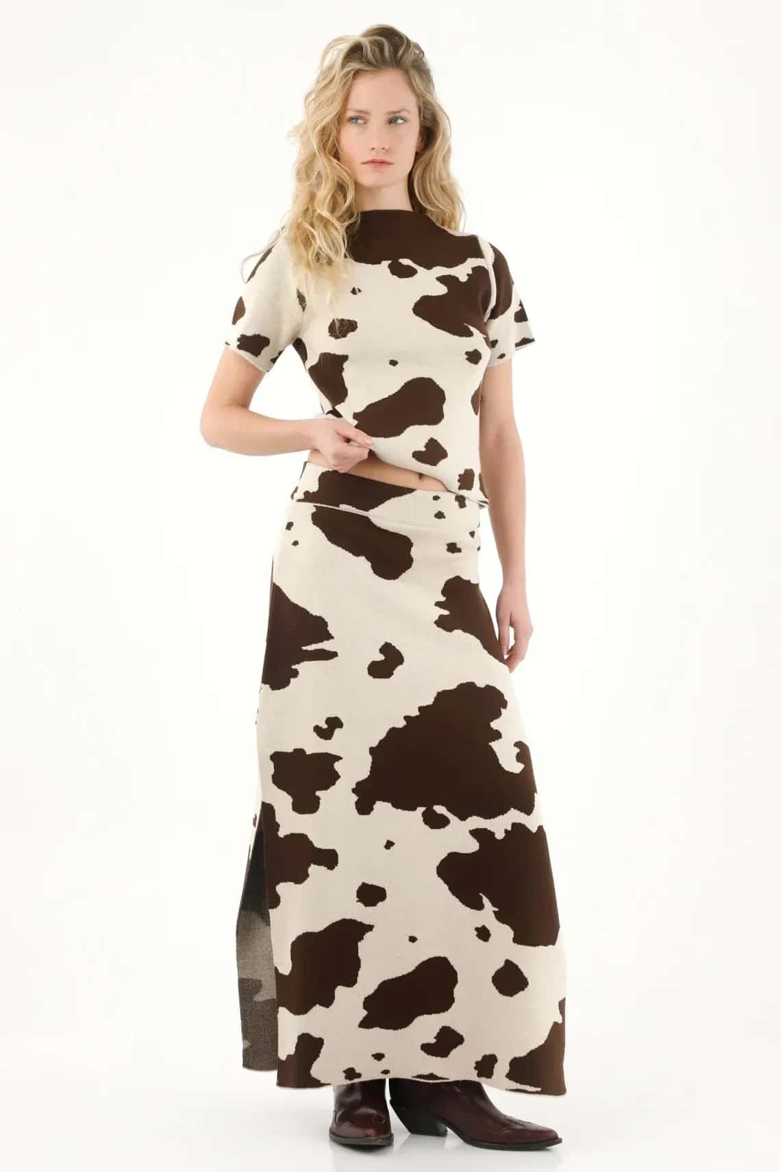 Falda larga con estampado de vaca para mujer