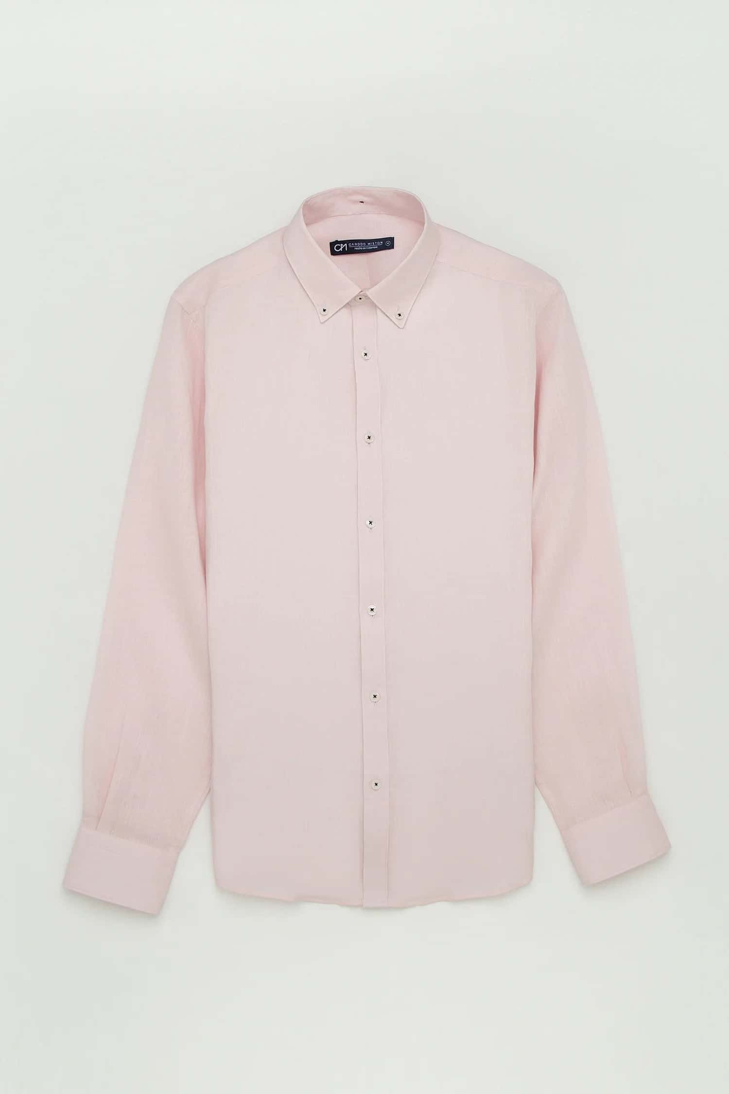 Camisa Button Down Lino Rosa Bebé