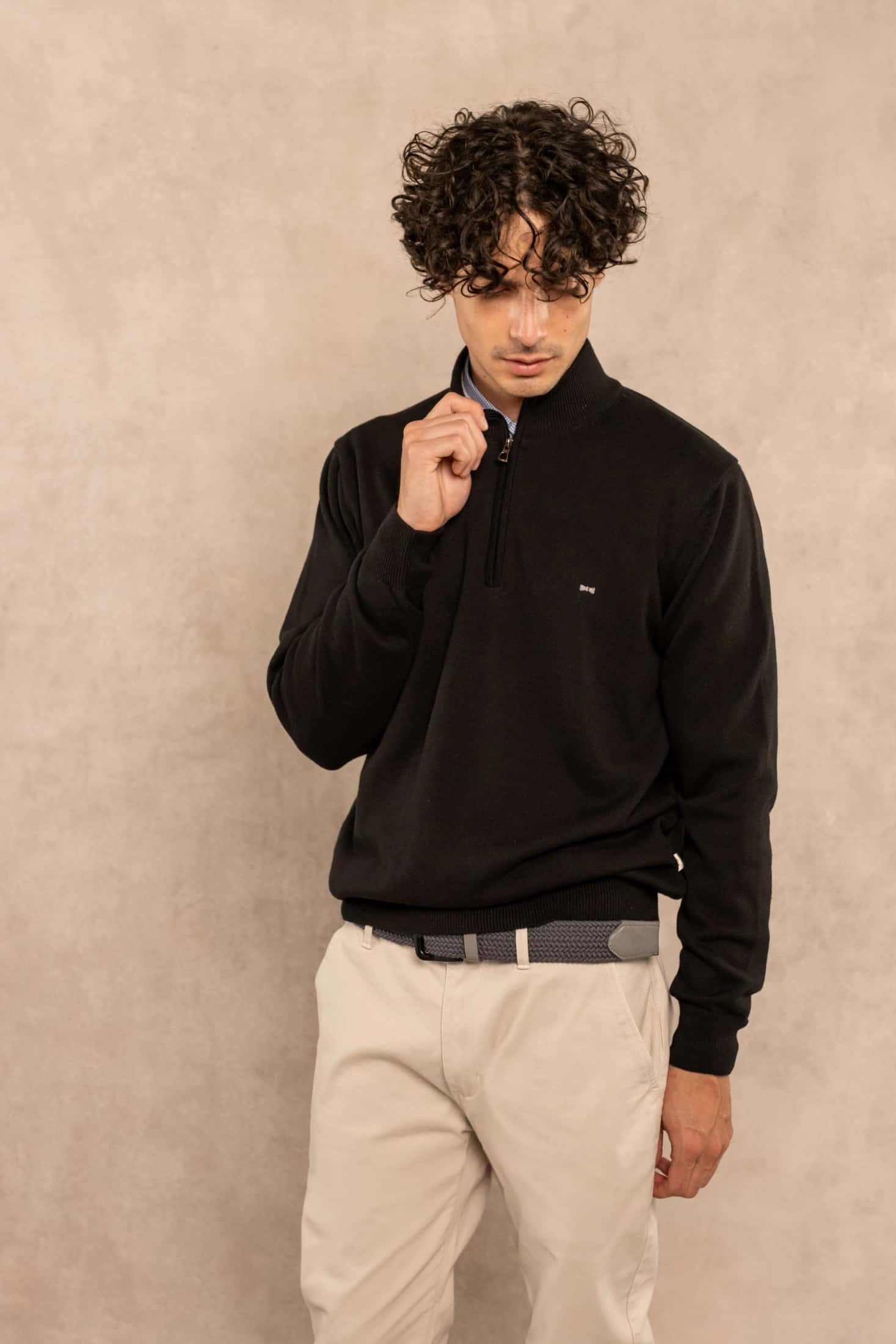 Halfzip Algodon Peinado Antiarrugas Negro - miniatura 2