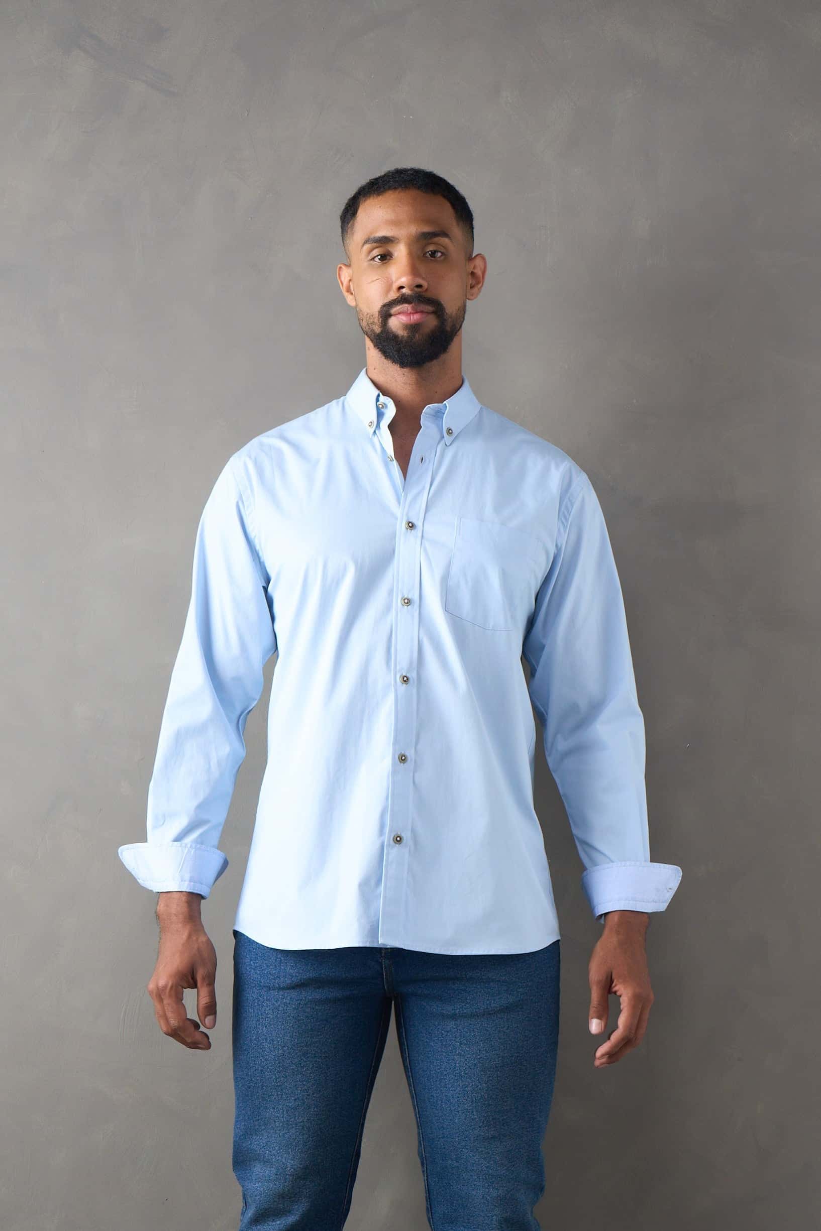 Camisa manga larga regular fit azul medio