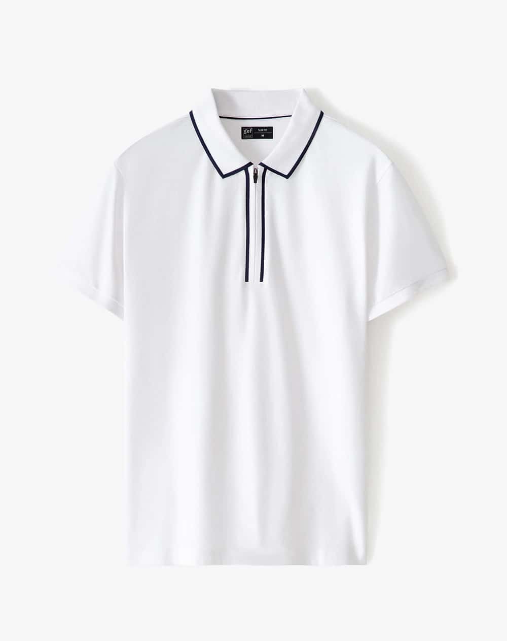 Polo half zip regular blanca hombre