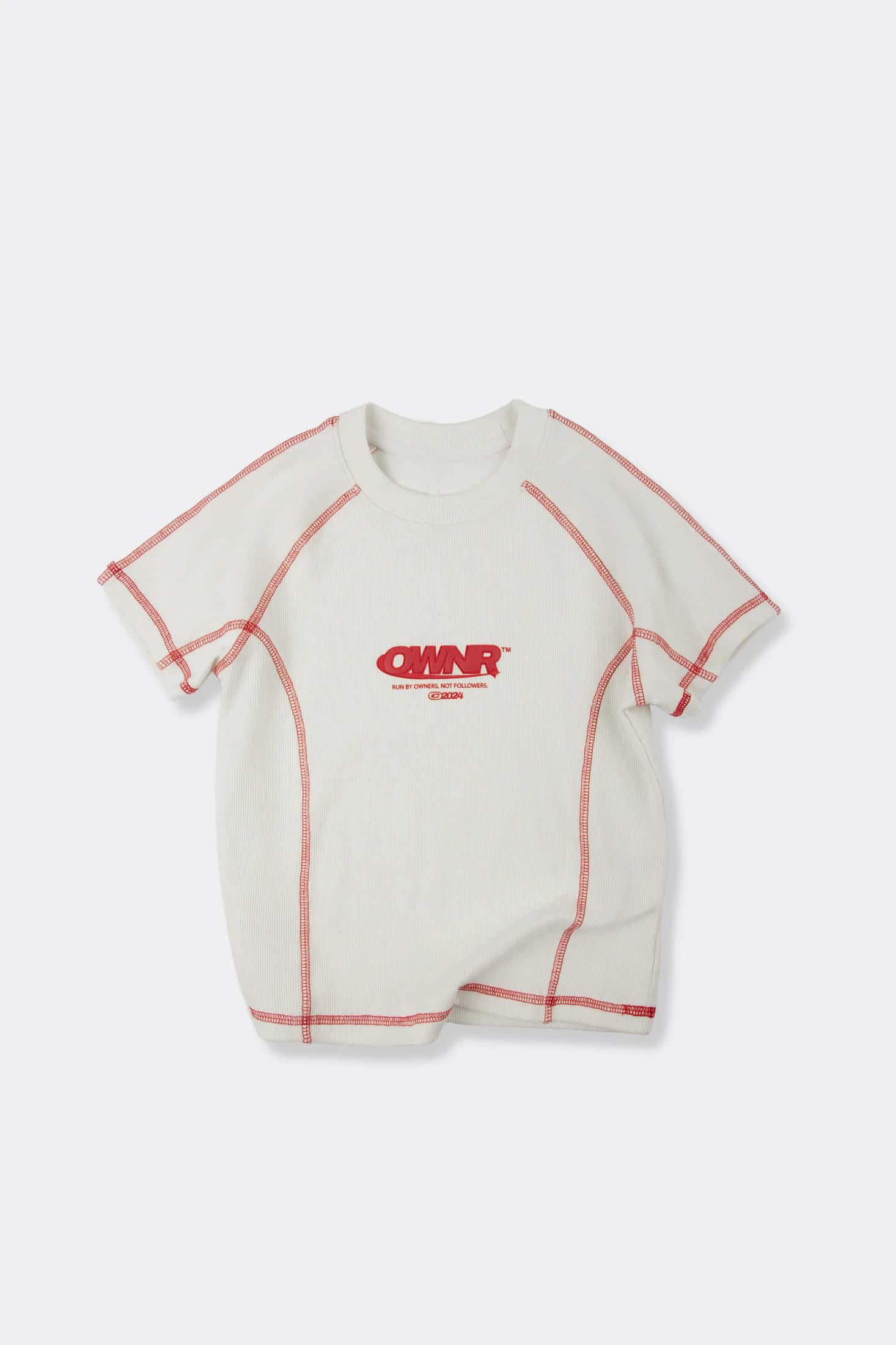 Camiseta Crop Tee QST Contrast Stitch - Ivory/Red