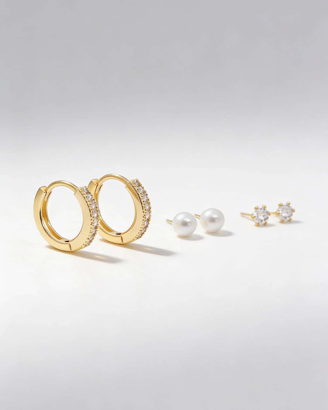 Set X3 Aretes Mini Zircones y Perla