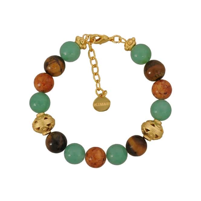 Pulsera semipreciosa ojo de tigre,aventurina, fossil marrón
