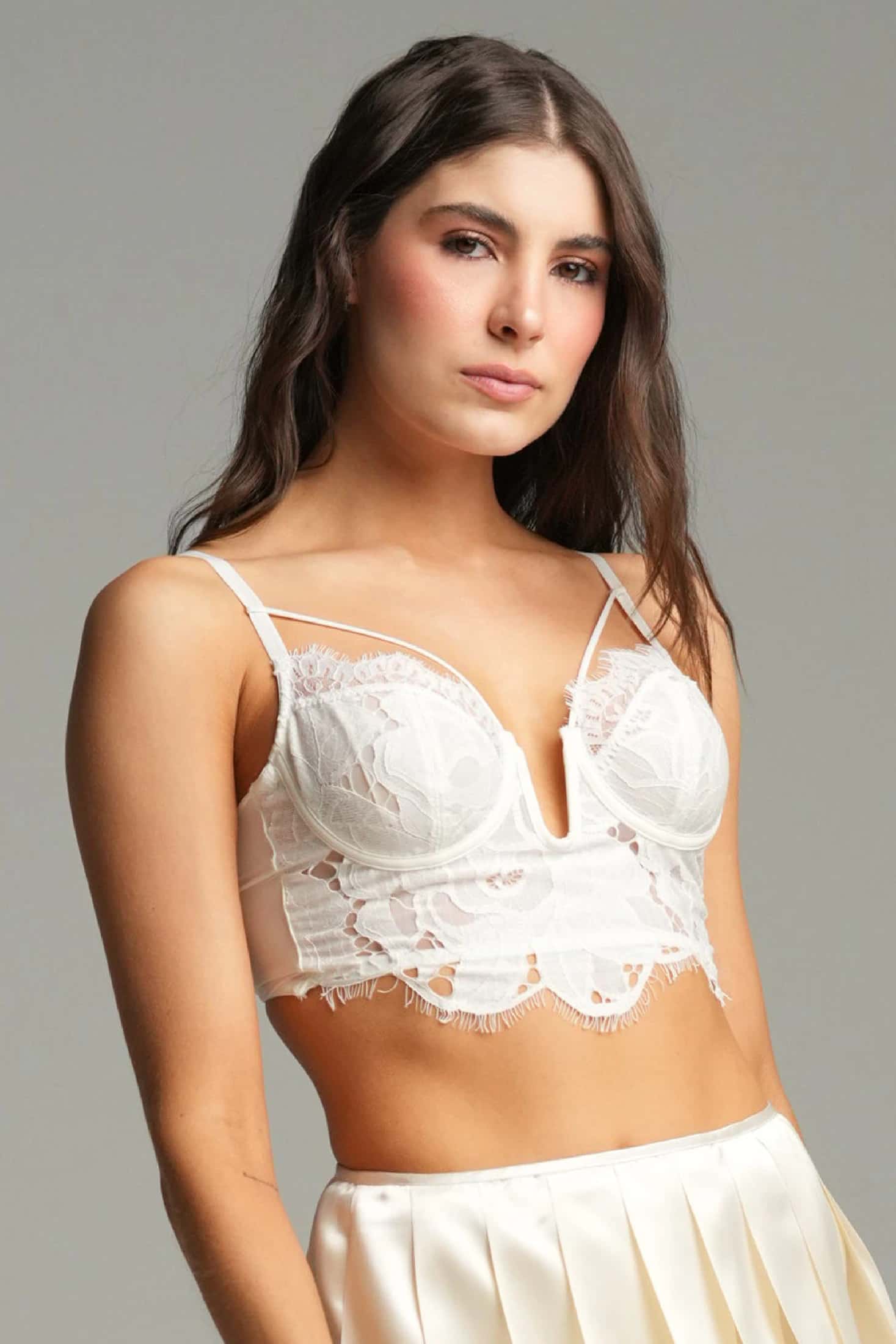BRASIER CON ARO MEDIA COPA ELLIPSE ENCAJE ALGODÓN CRUDO